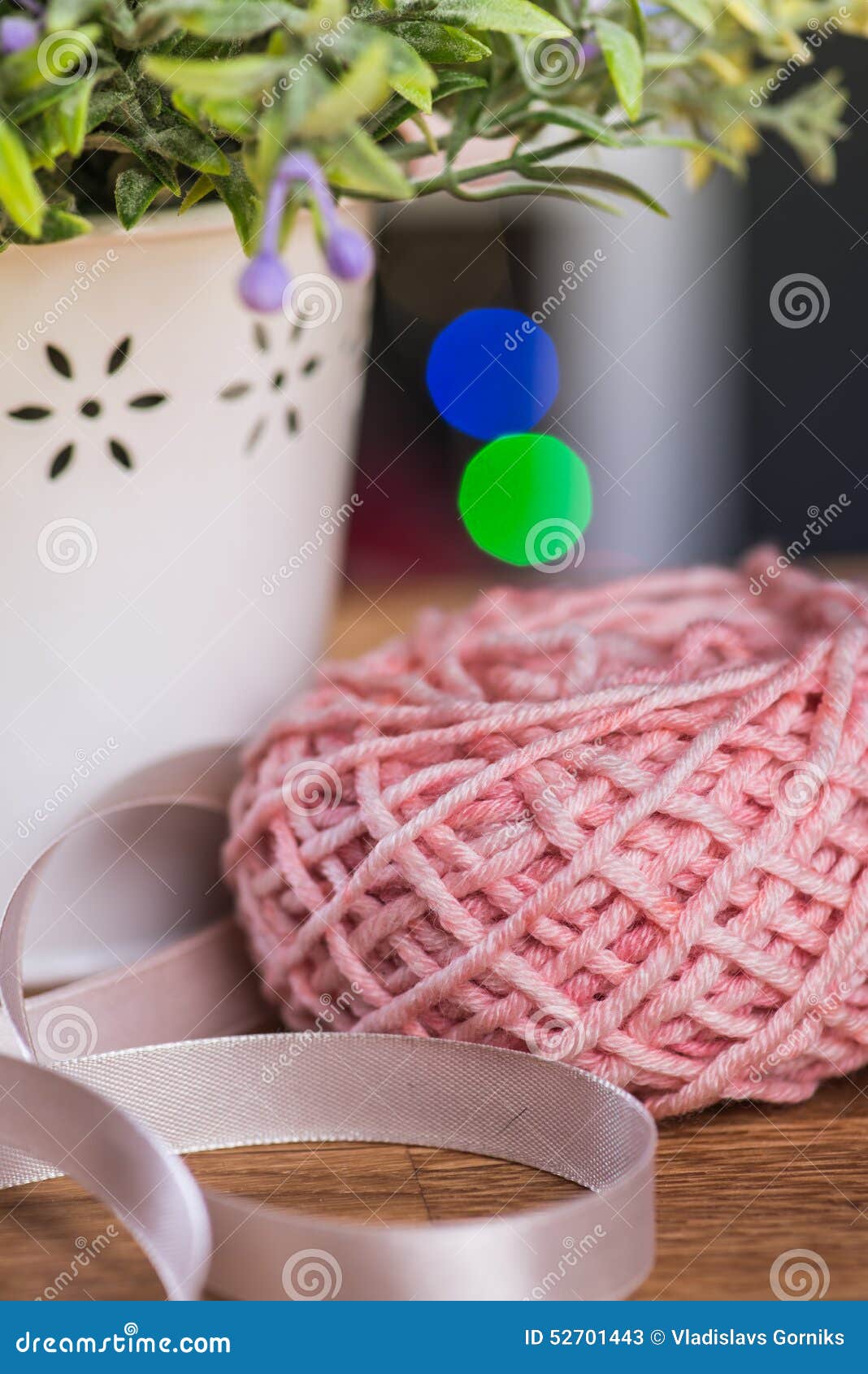 Ball of Knitting Yarn with Flowers Stock Image Image of hand, color