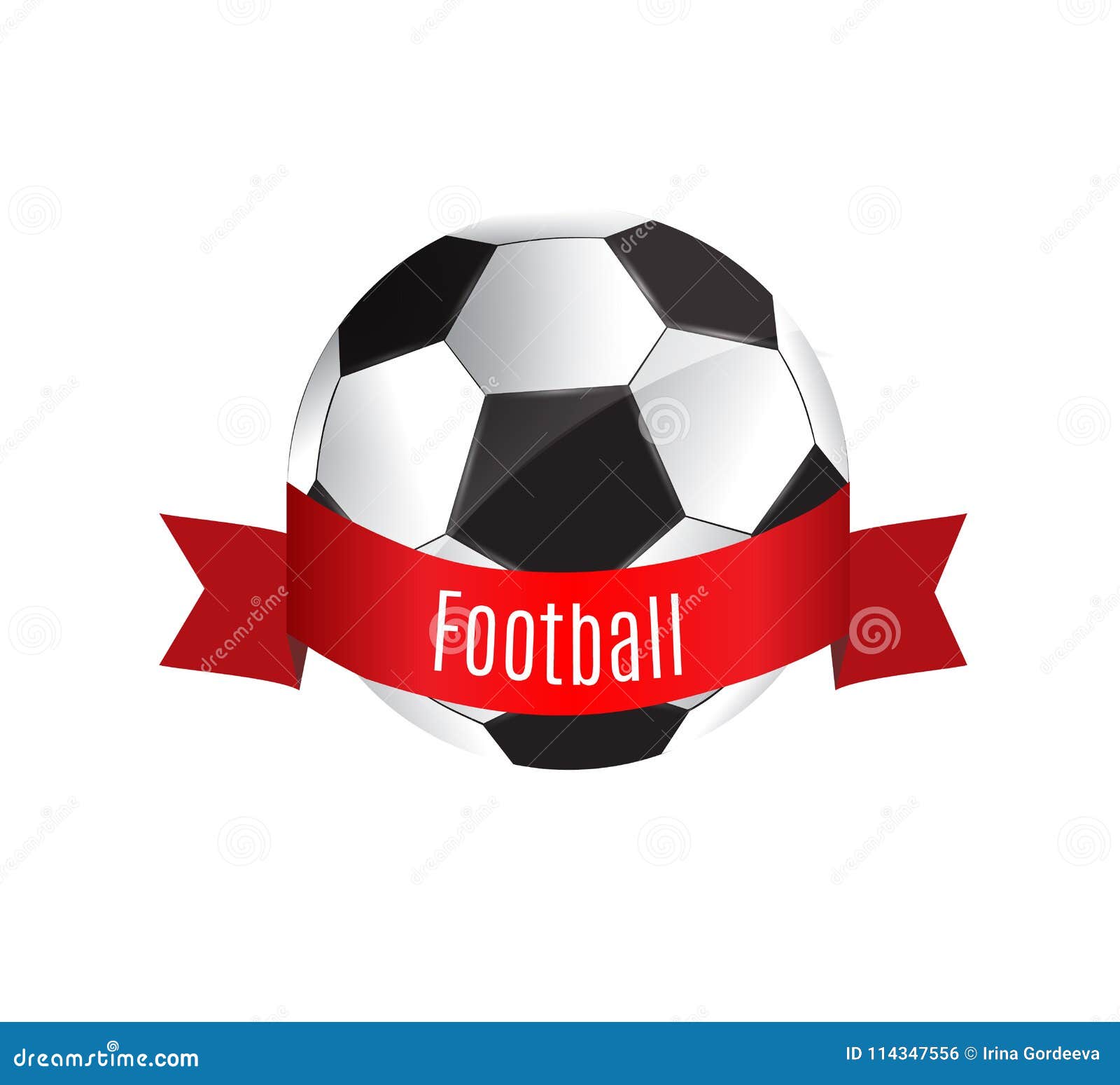 Ball and Red Ribbon. Soccer Game. Vector Illustration. Beautiful Ball ...