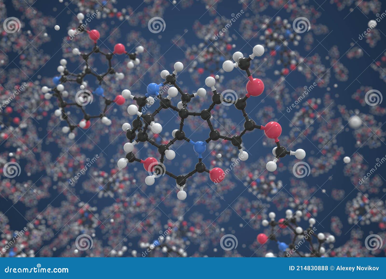 brucine molecule, ball-and-stick molecular conceptual model. scientific 3d rendering