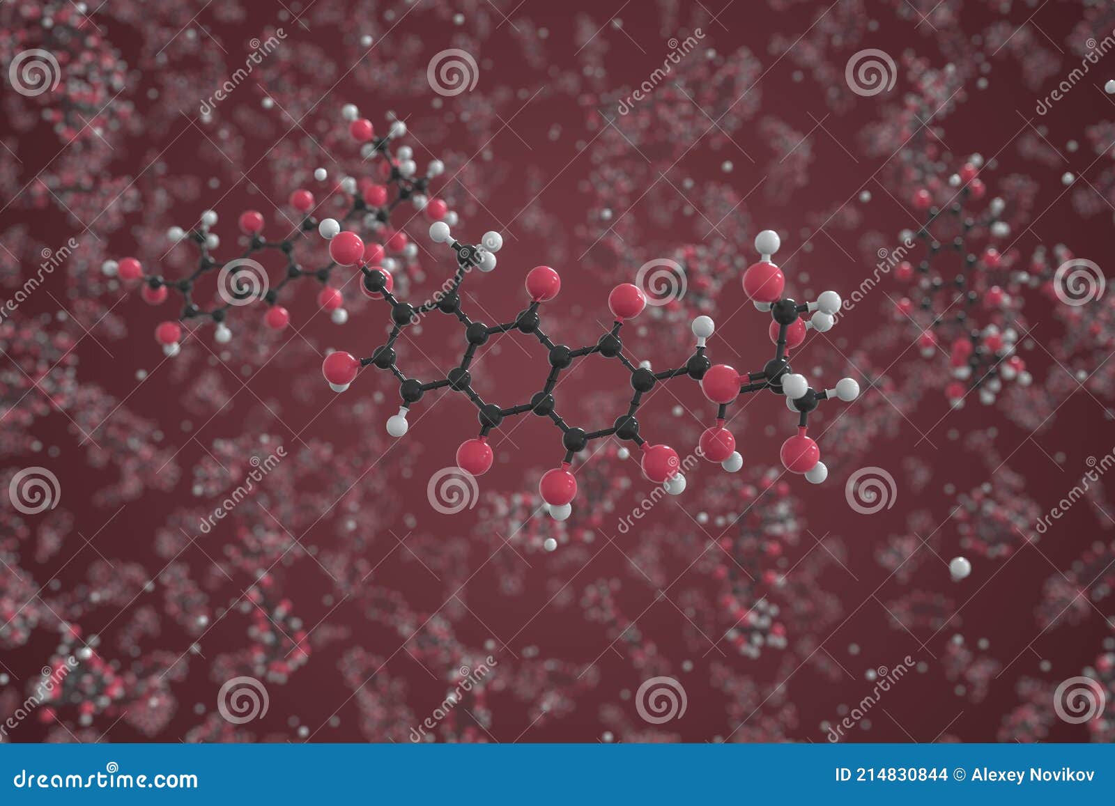 carminic acid molecule, ball-and-stick molecular conceptual model. scientific 3d rendering