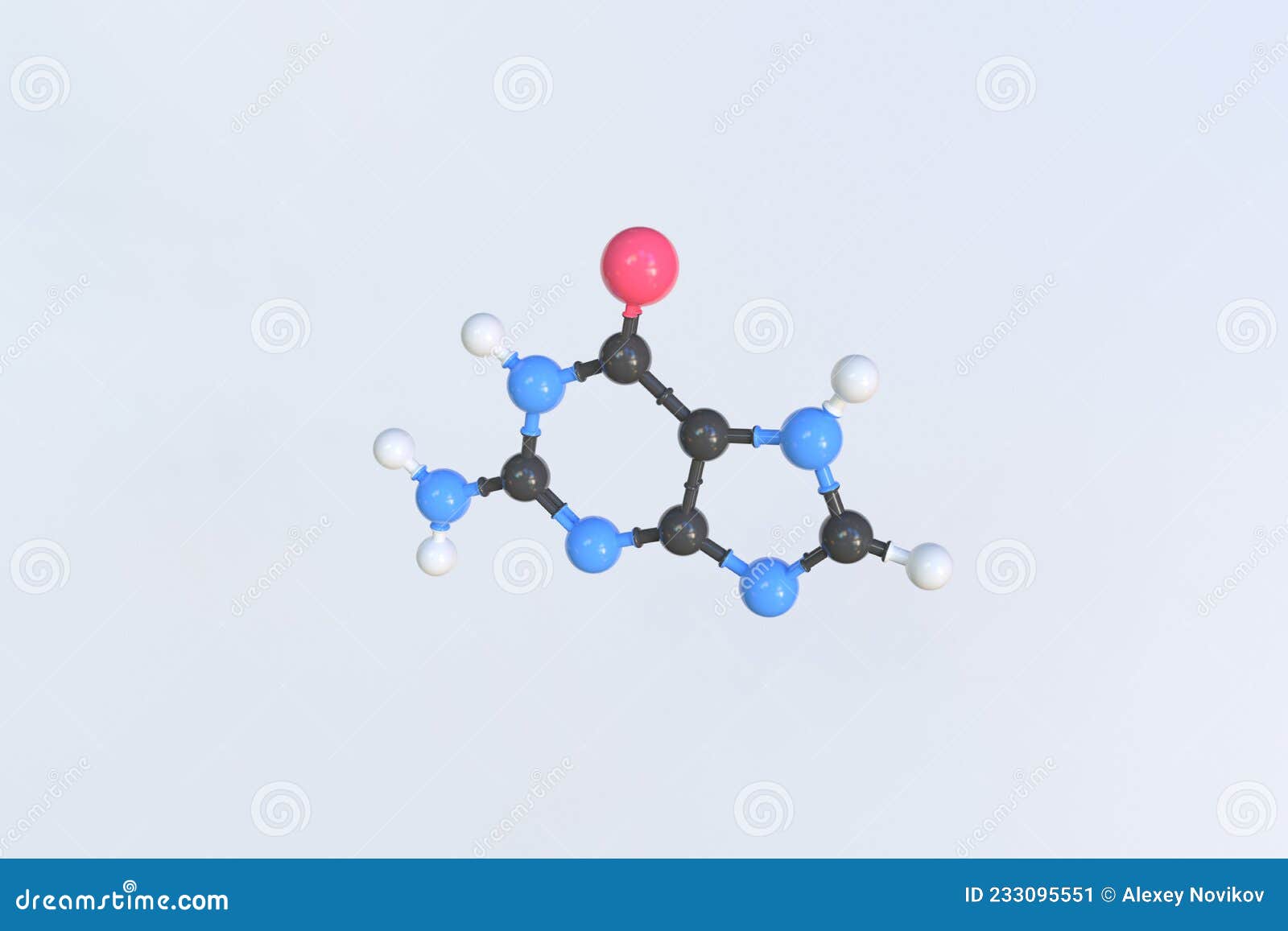 Guanine Molecule Made with Balls, Scientific Molecular Model. 3D