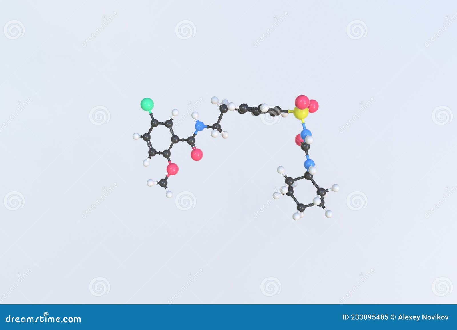 molecule of glyburide,  molecular model. 3d rendering