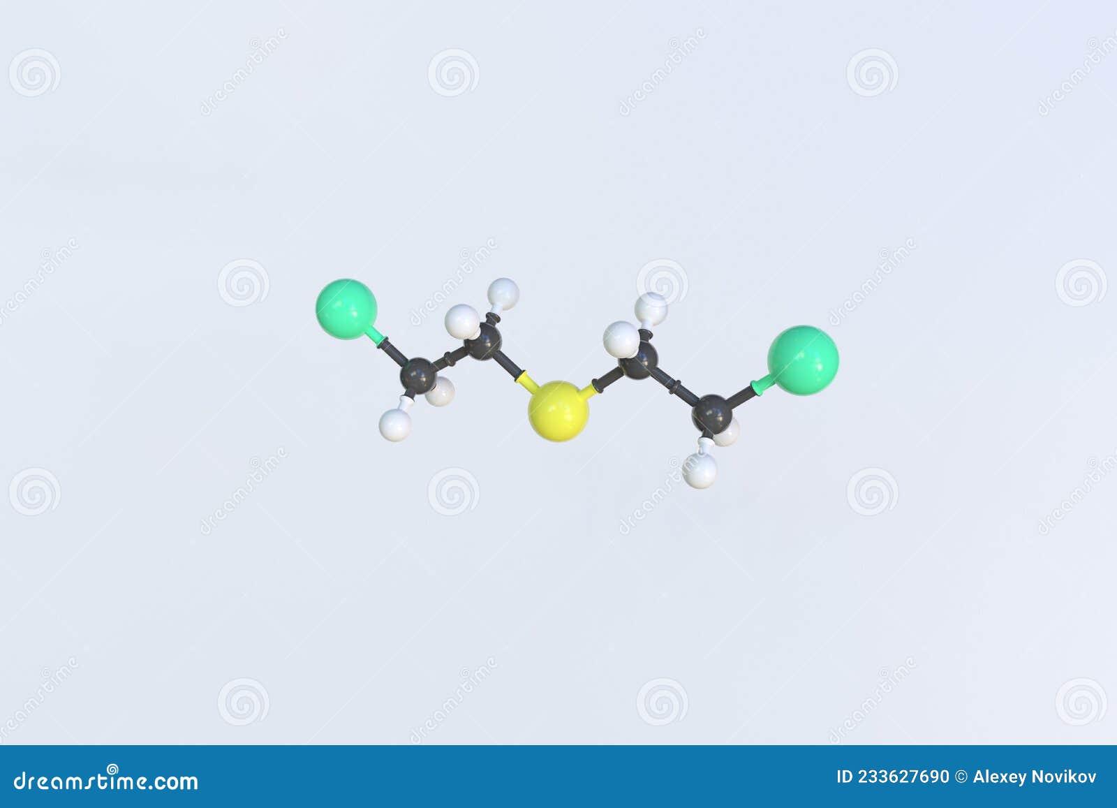 Mustard Gas Molecule Made with Balls, Isolated Molecular Model. 3D