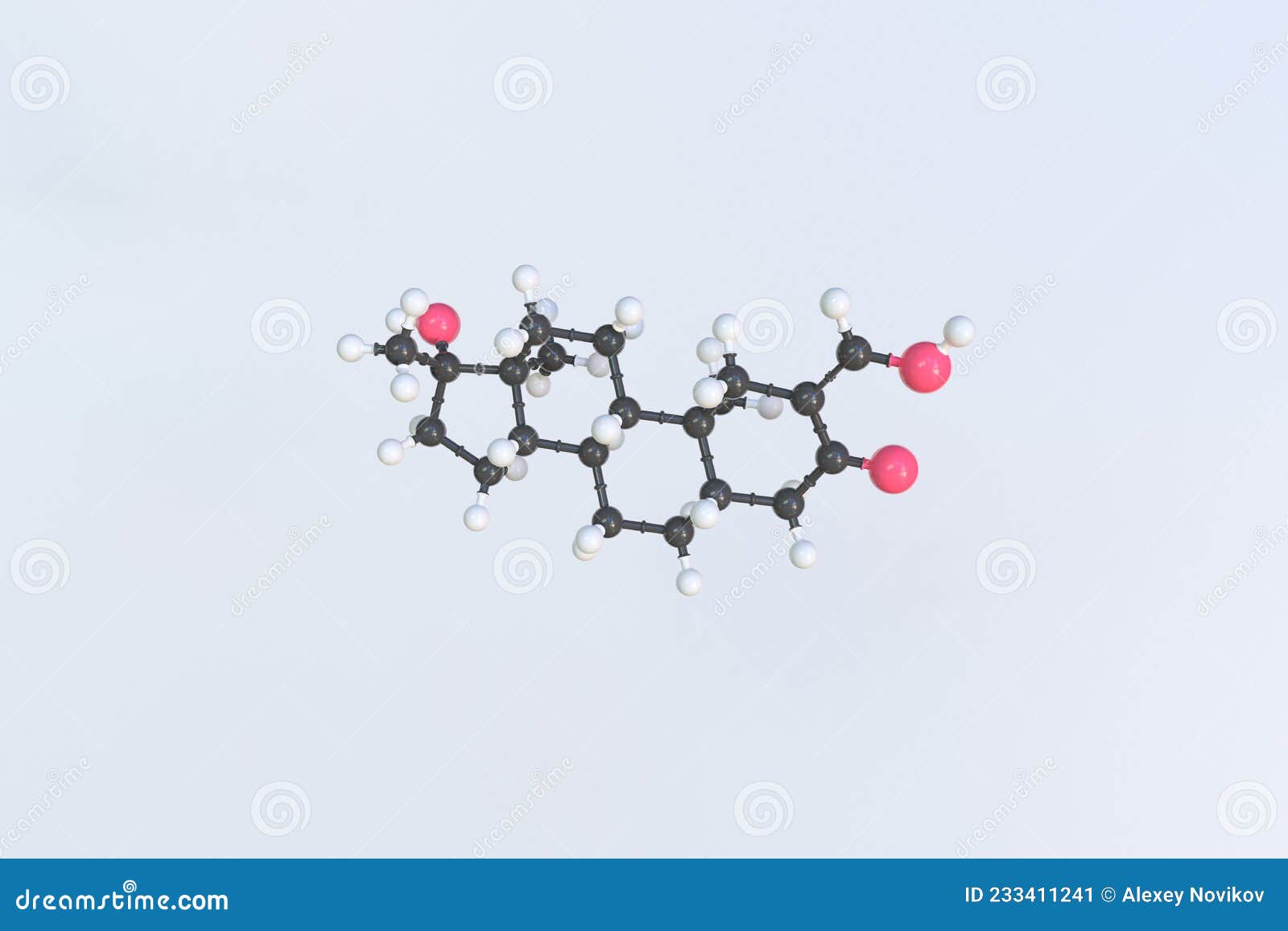 oxymetholone molecule made with balls, scientific molecular model. 3d rendering