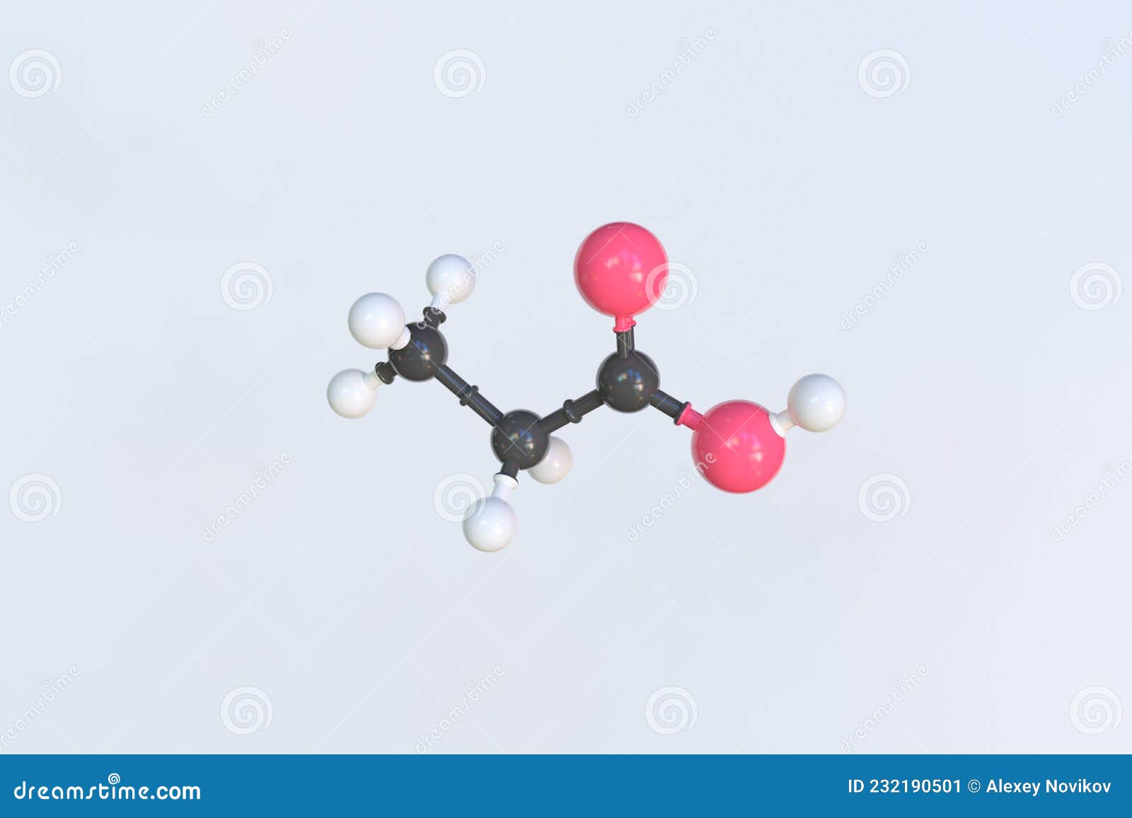 Propanoic Acid Molecule Made with Balls, Scientific Molecular Model. 3D