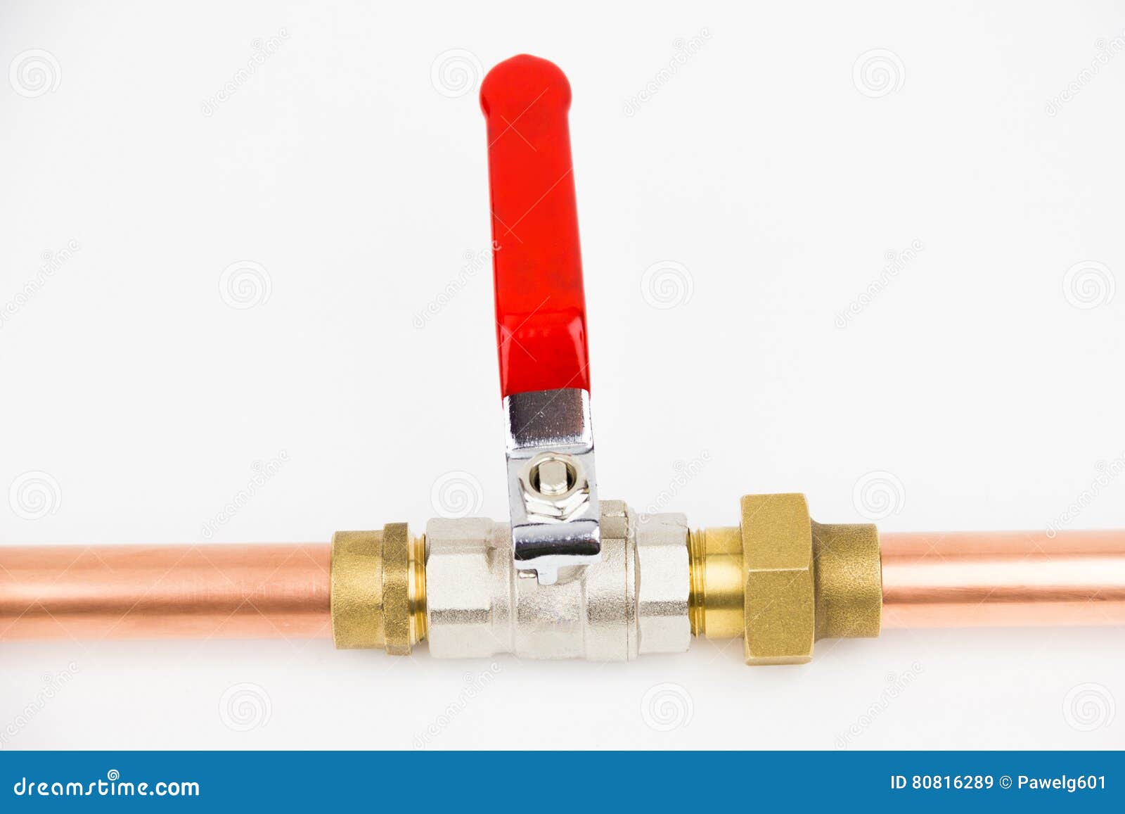 The Ball Valve And Copper Pipe Stock Image - Image of straight