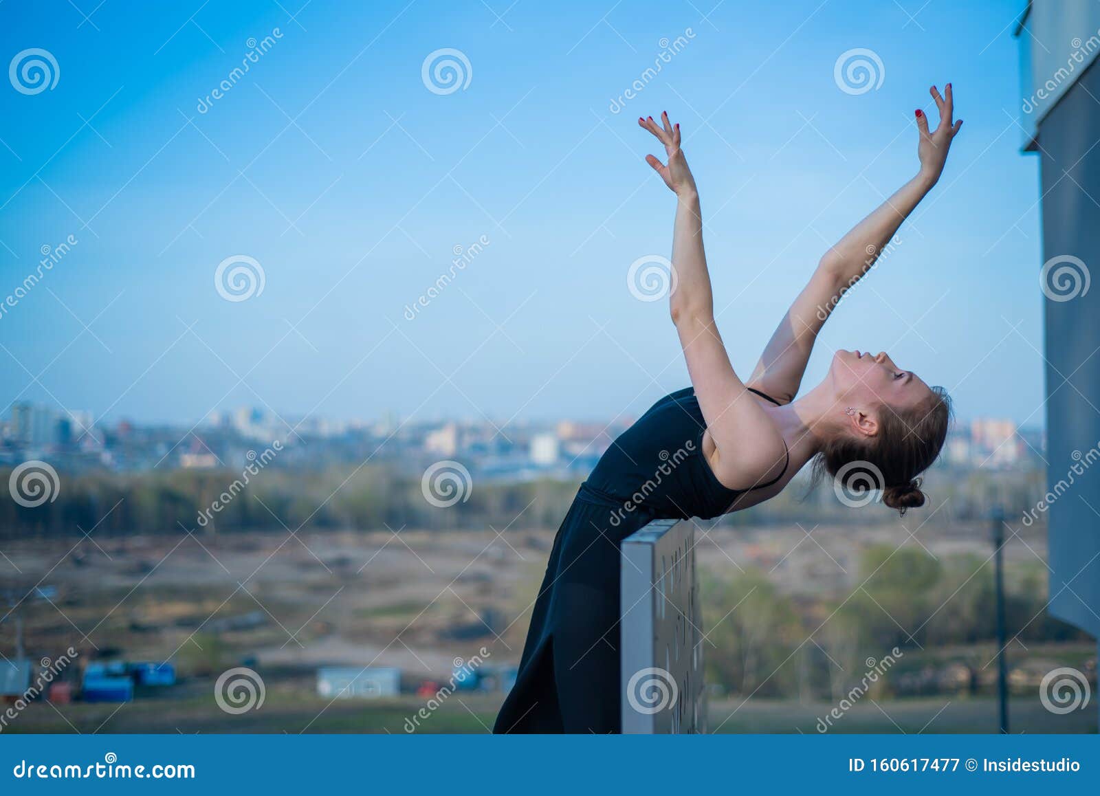 Ballerina in Ballet Legs in Shoes and Body Dancing at the Fence. Torso ...