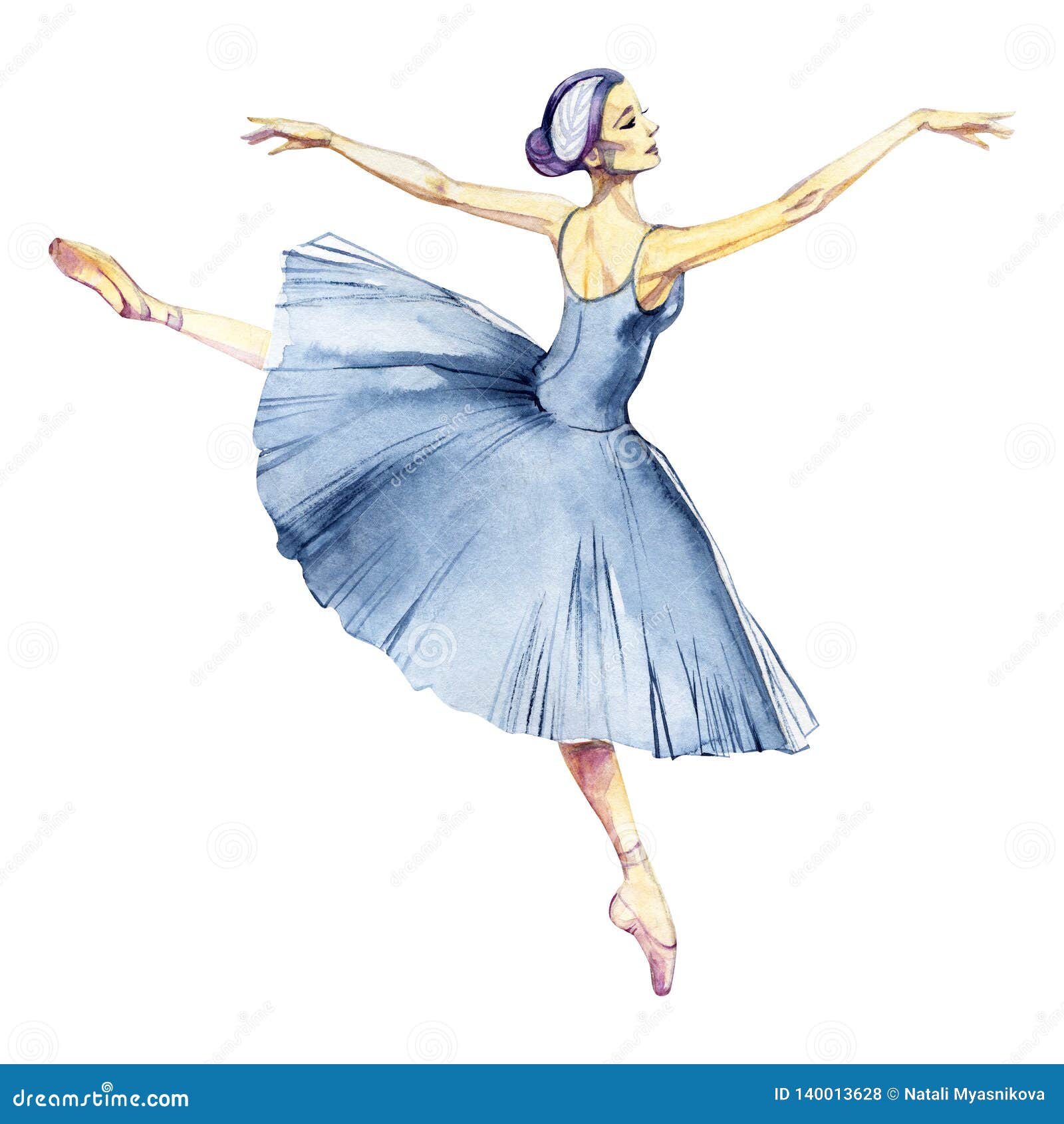 Dancing Watercolor Painting Isolated on White Background Greeting Card Stock Illustration - Illustration of female, dress:
