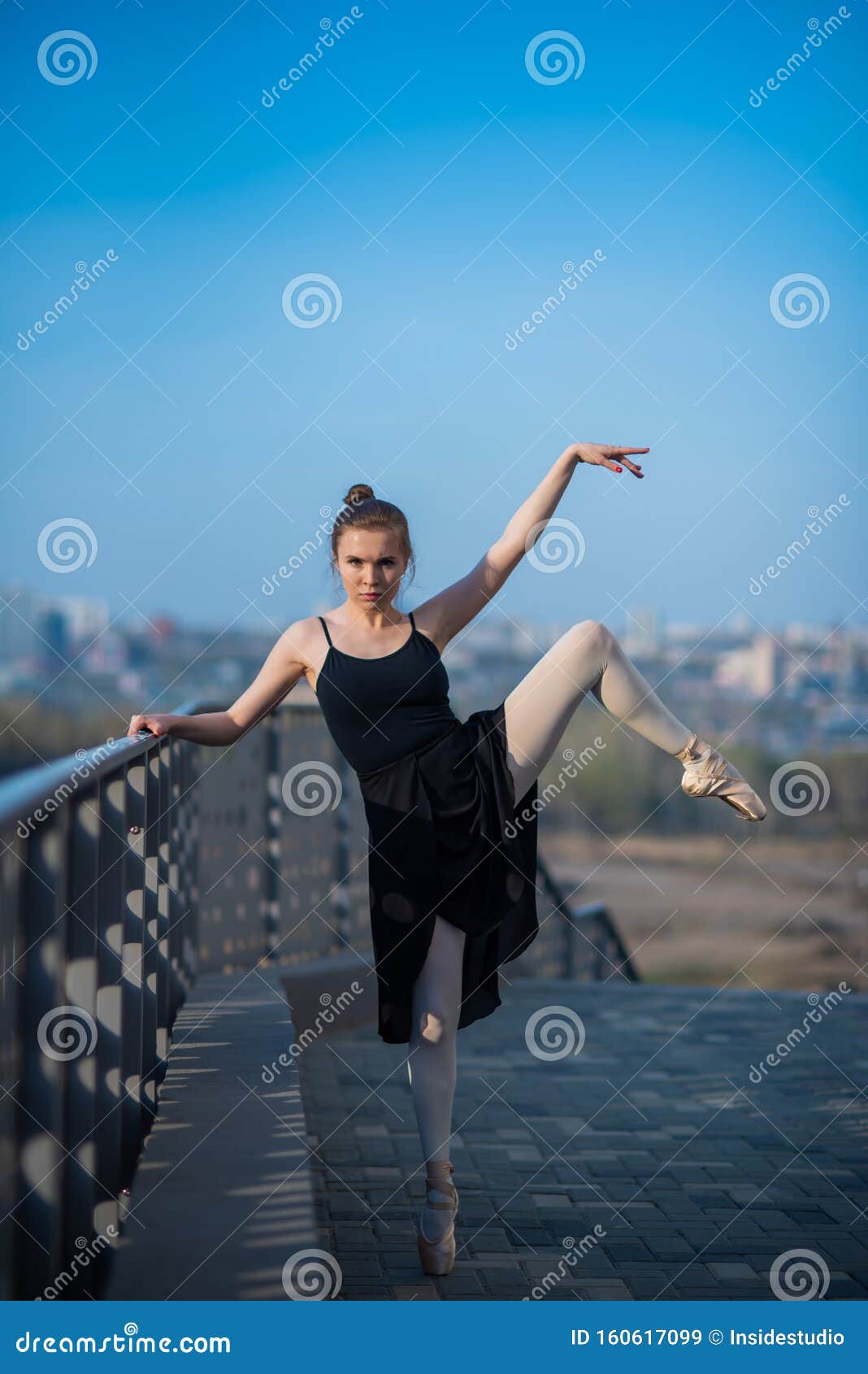 Ballerina in a Tutu Posing Standing by the Fence. Beautiful Young Woman ...