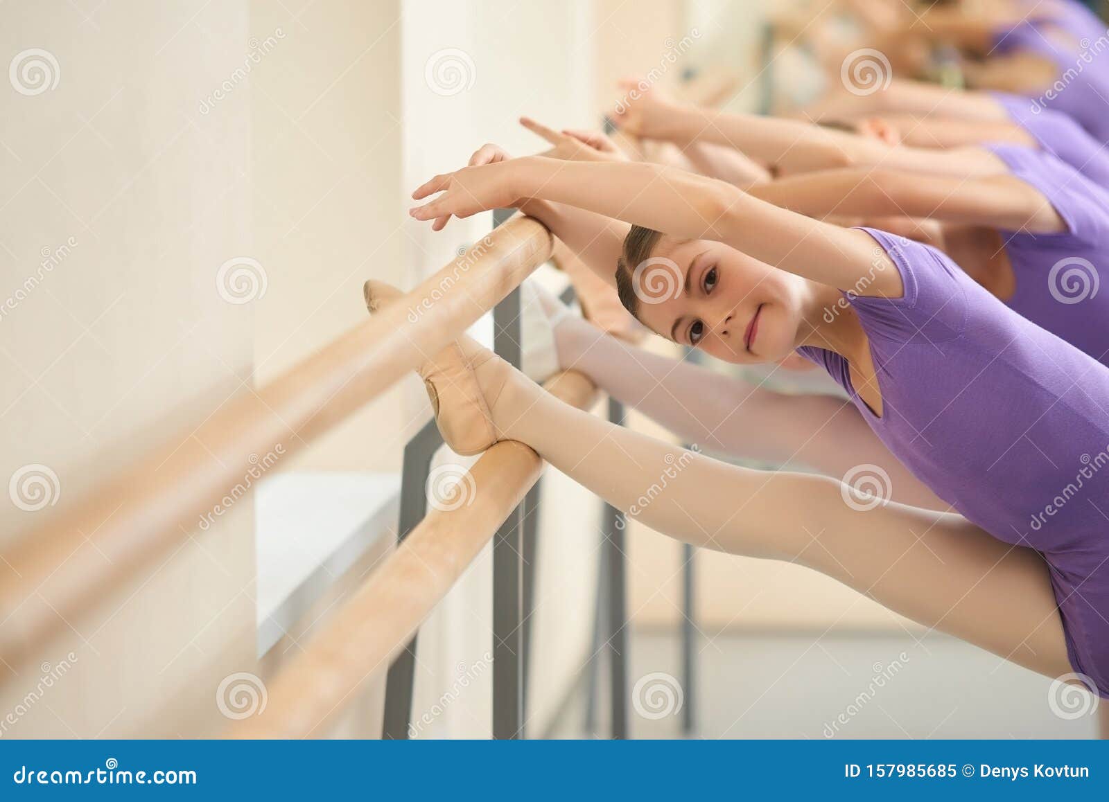 Ballet Girls Stretching On Ballet Barre Stock Image Image Of Goal