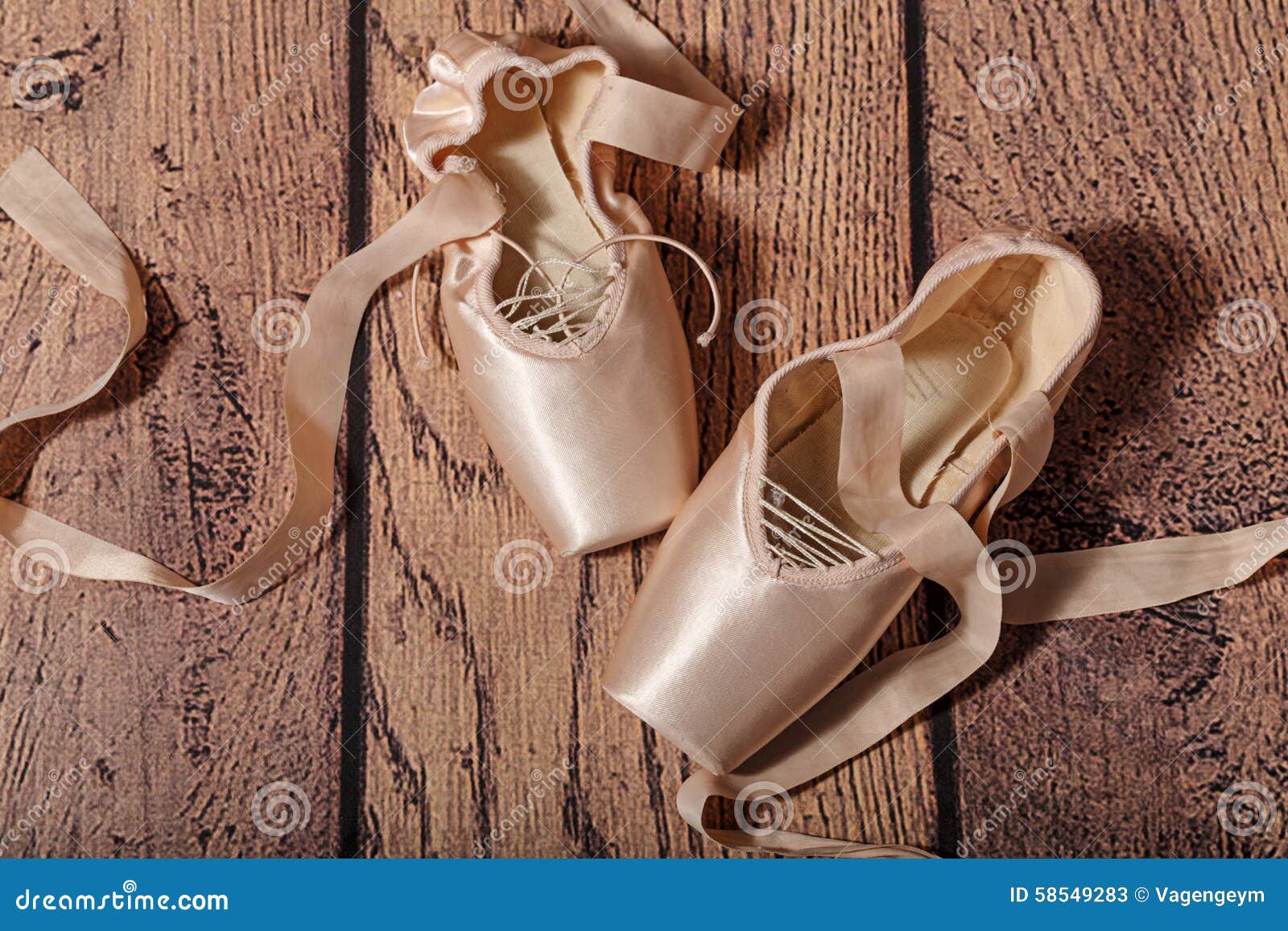 Ballet Pointe Shoes Lie On Wooden Floor. Stock Image ...