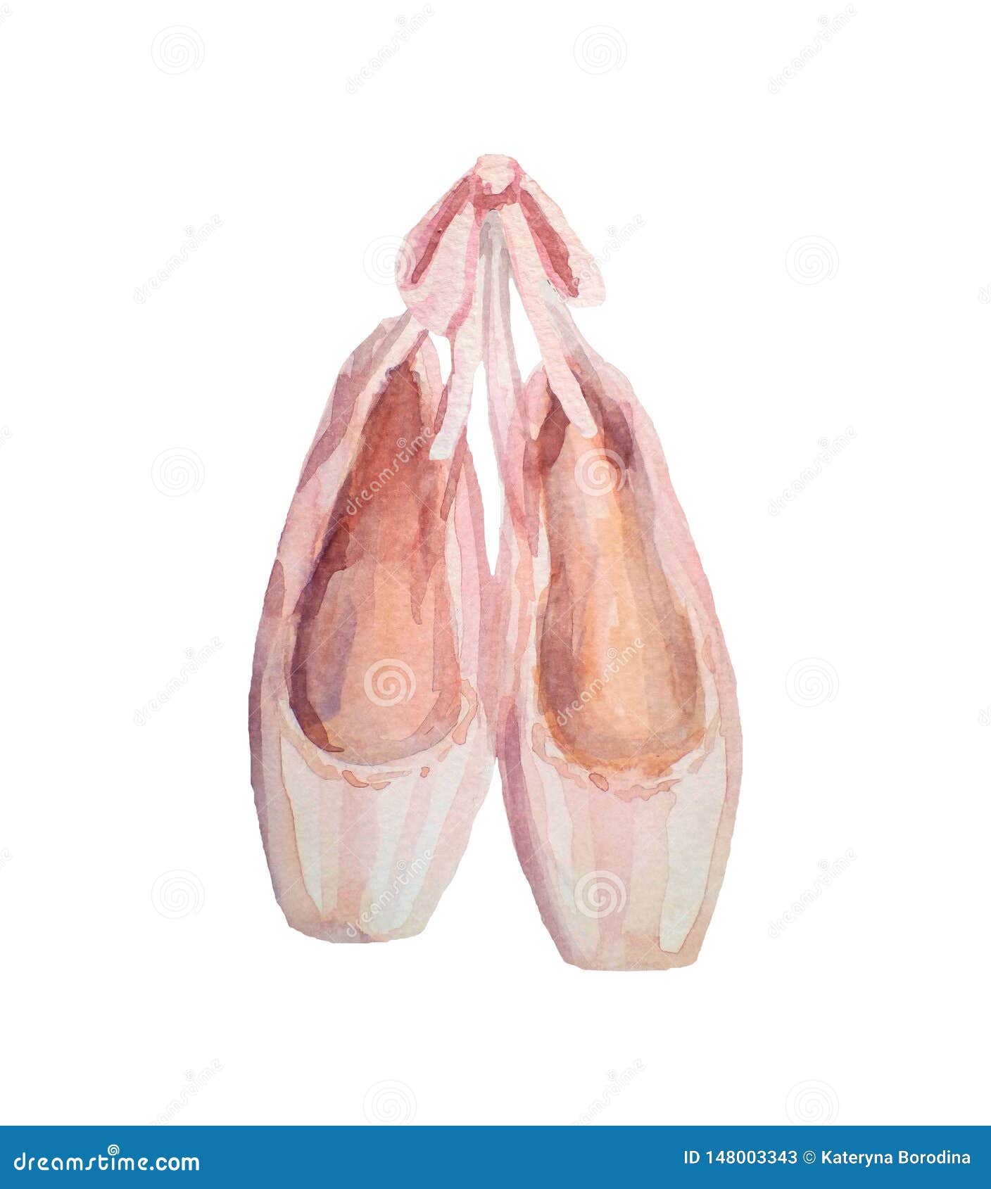 Ballet Shoes. Watercolor Hand Painted Illustration Isolated On White
