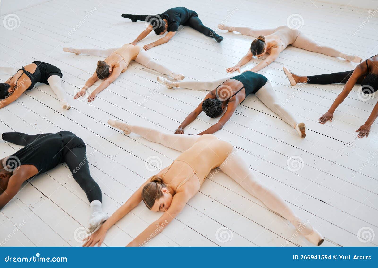 Ballet, Students and Leg Stretching Floor Together for Balance, Exercise  and Flexibility Training Class Stock Photo - Image of exercise, class:  266941594