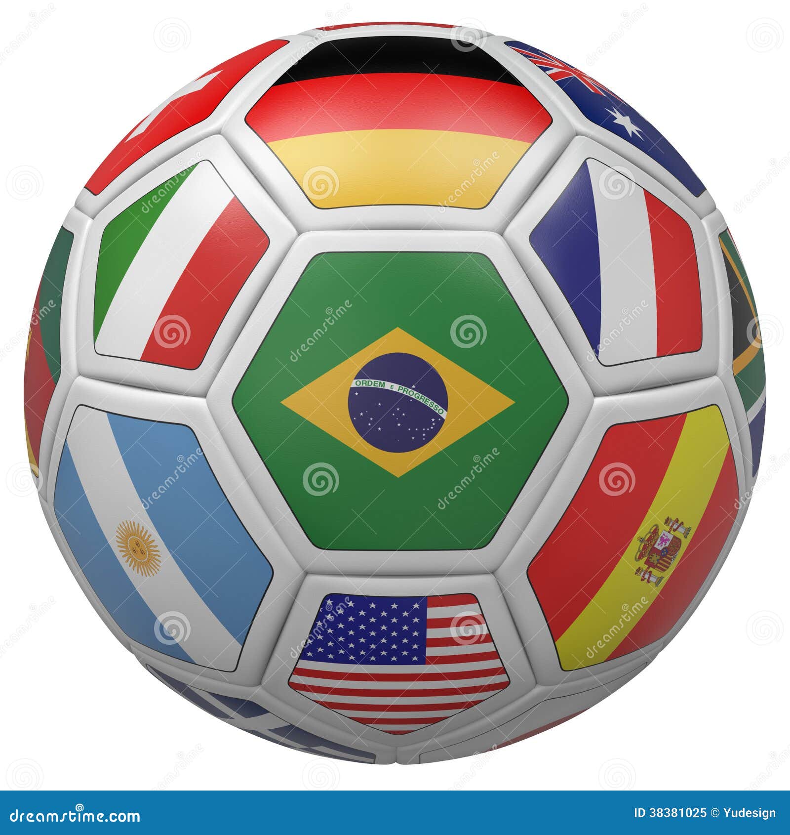 Ballon de football avec le drapeau du Brésil dans l'avant - illustration 3D