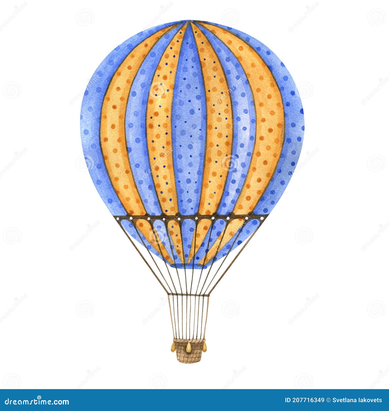 Ballon Volant Avec Un Panier En Osier. Aquarelle Sur Fond Blanc.  Illustration Stock - Illustration du ballon, isolement: 207716349