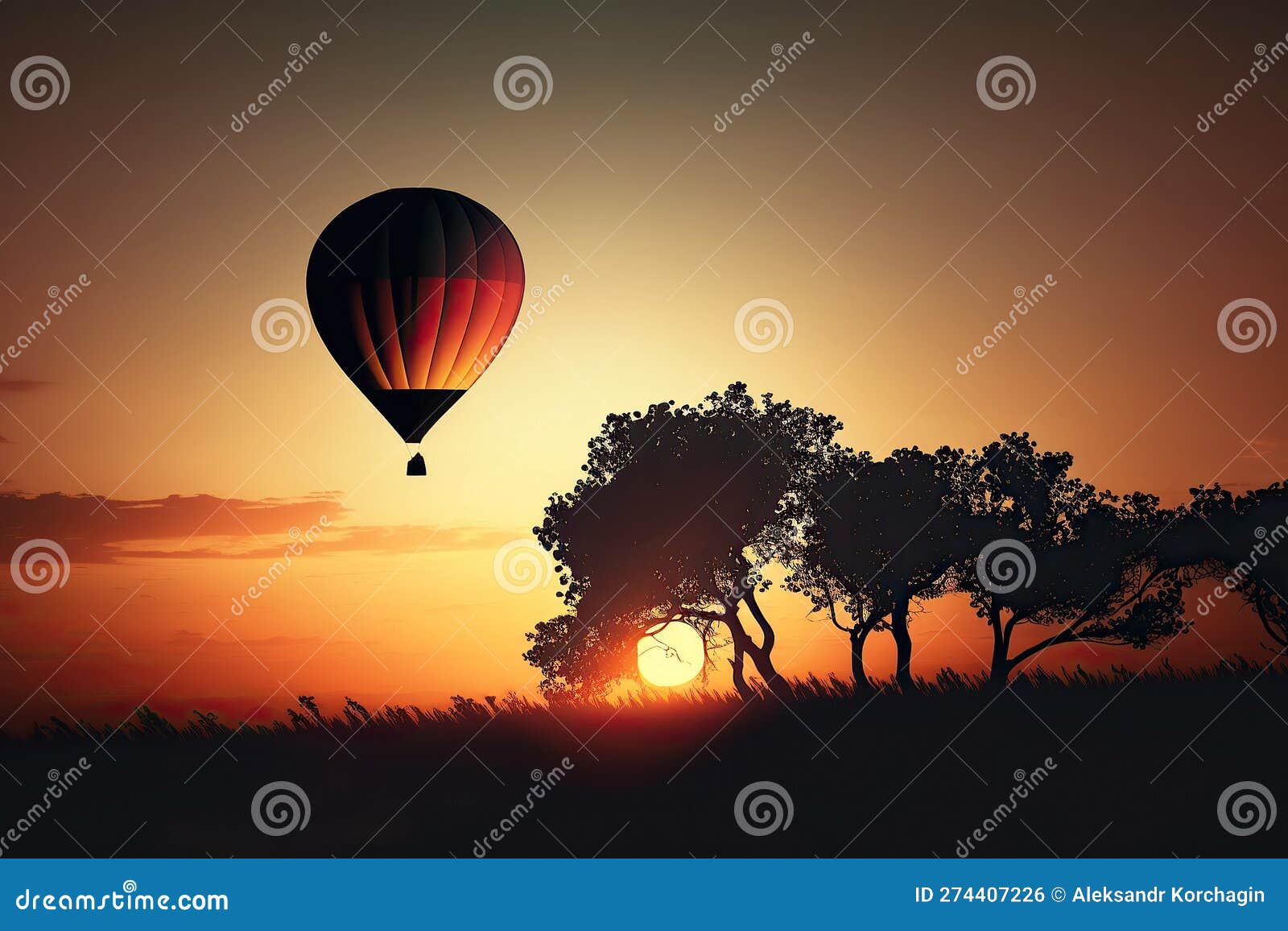 Ballon Volant Dans Le Ciel Sur Fond De Coucher De Soleil