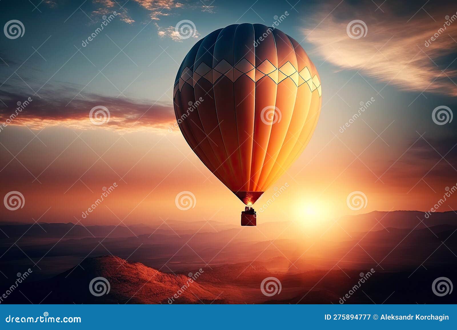 Ballon Volant Dans Le Ciel Sur Fond De Coucher De Soleil. Illustration D'ai  Générative Illustration Stock - Illustration du liberté, matin: 275894777