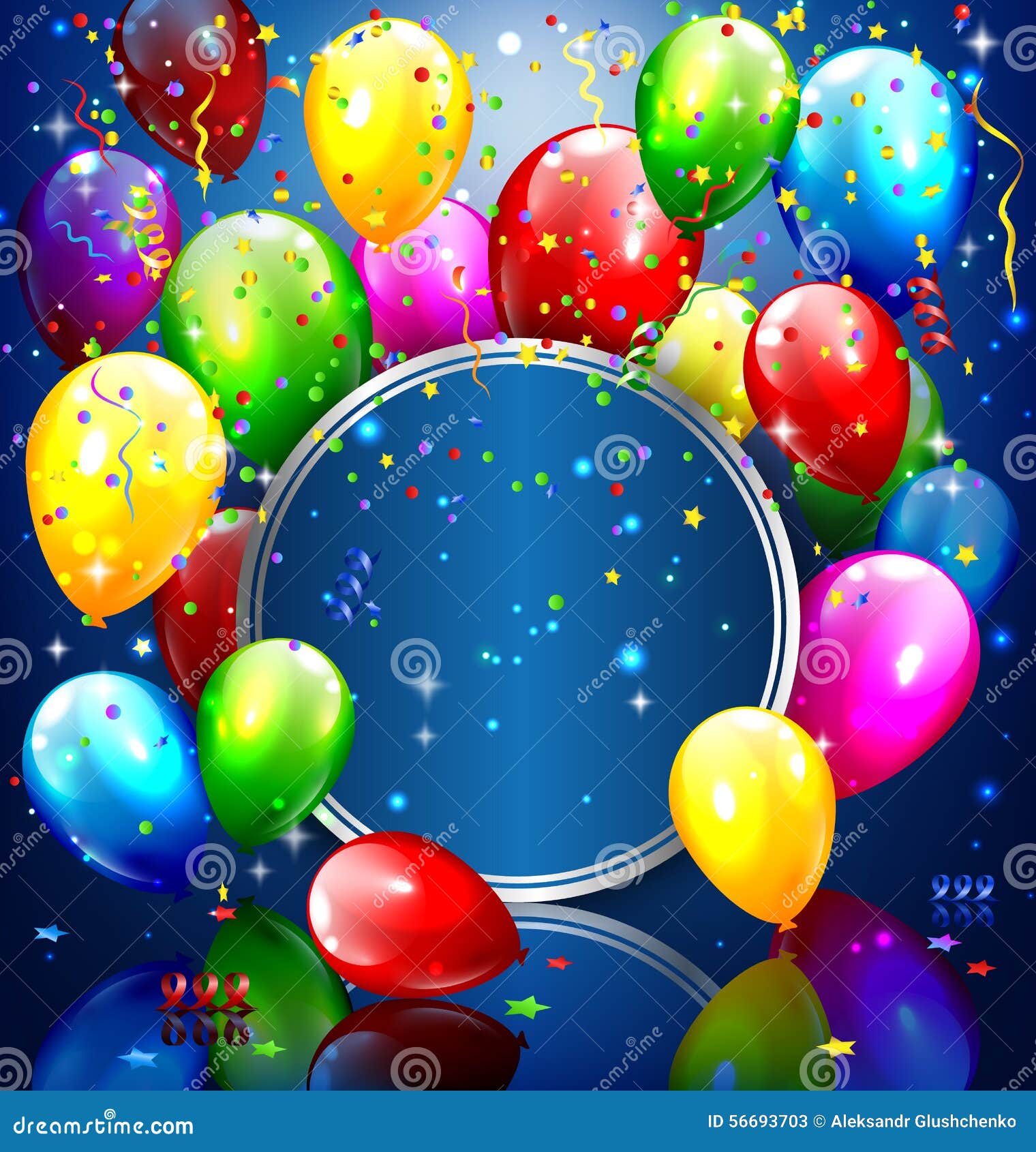 Ballons Gonflables Multicolores Avec Le Cadre Et Les Confettis De Cercle  Illustration de Vecteur - Illustration du décoratif, carnaval: 56693703