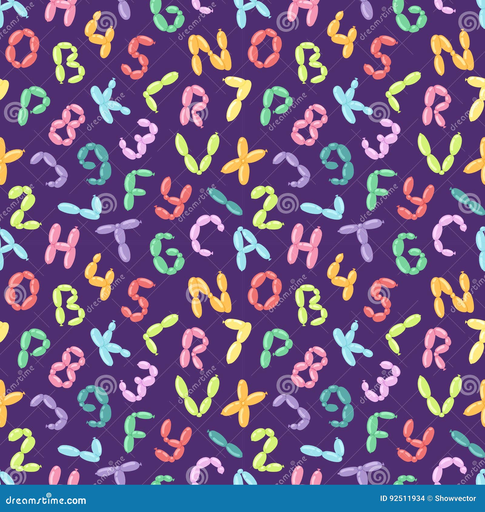 Balloon Alphabet Font Letters Symbols Vector Set Cartoon Seamless ...