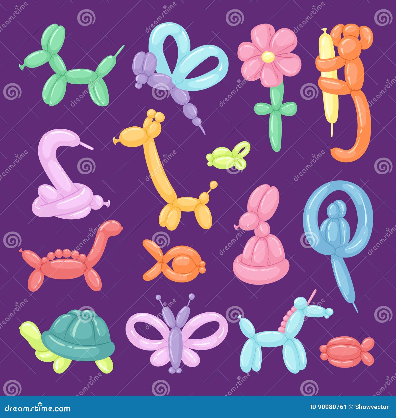 Balloon Animals Vector Illustration Cartoon Set Festive Present Rounded  Birthday Games Colorful Toy. Stock Vector - Illustration of horse, bubbles:  90980761