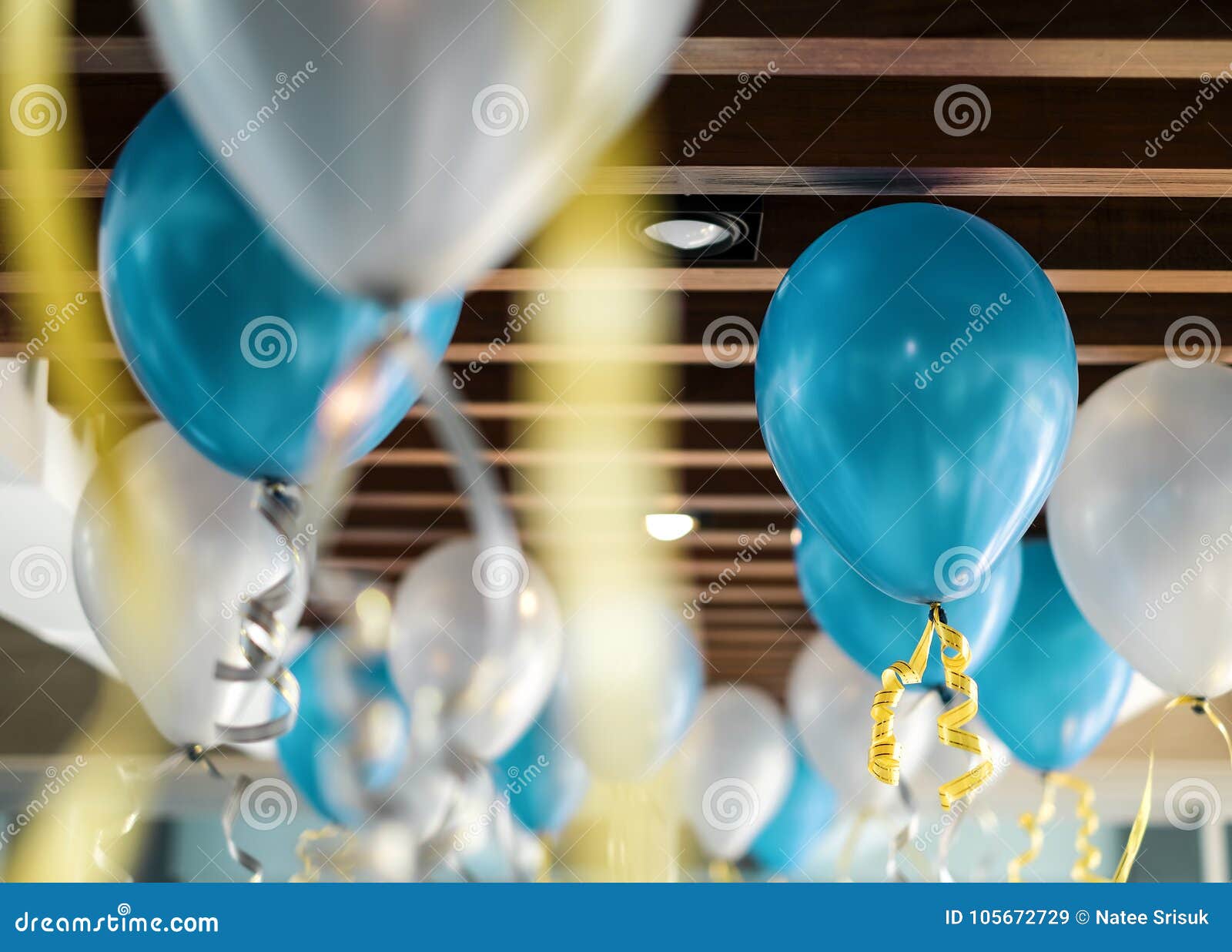 Balloon Decoration On Ceiling In The Party Stock Image