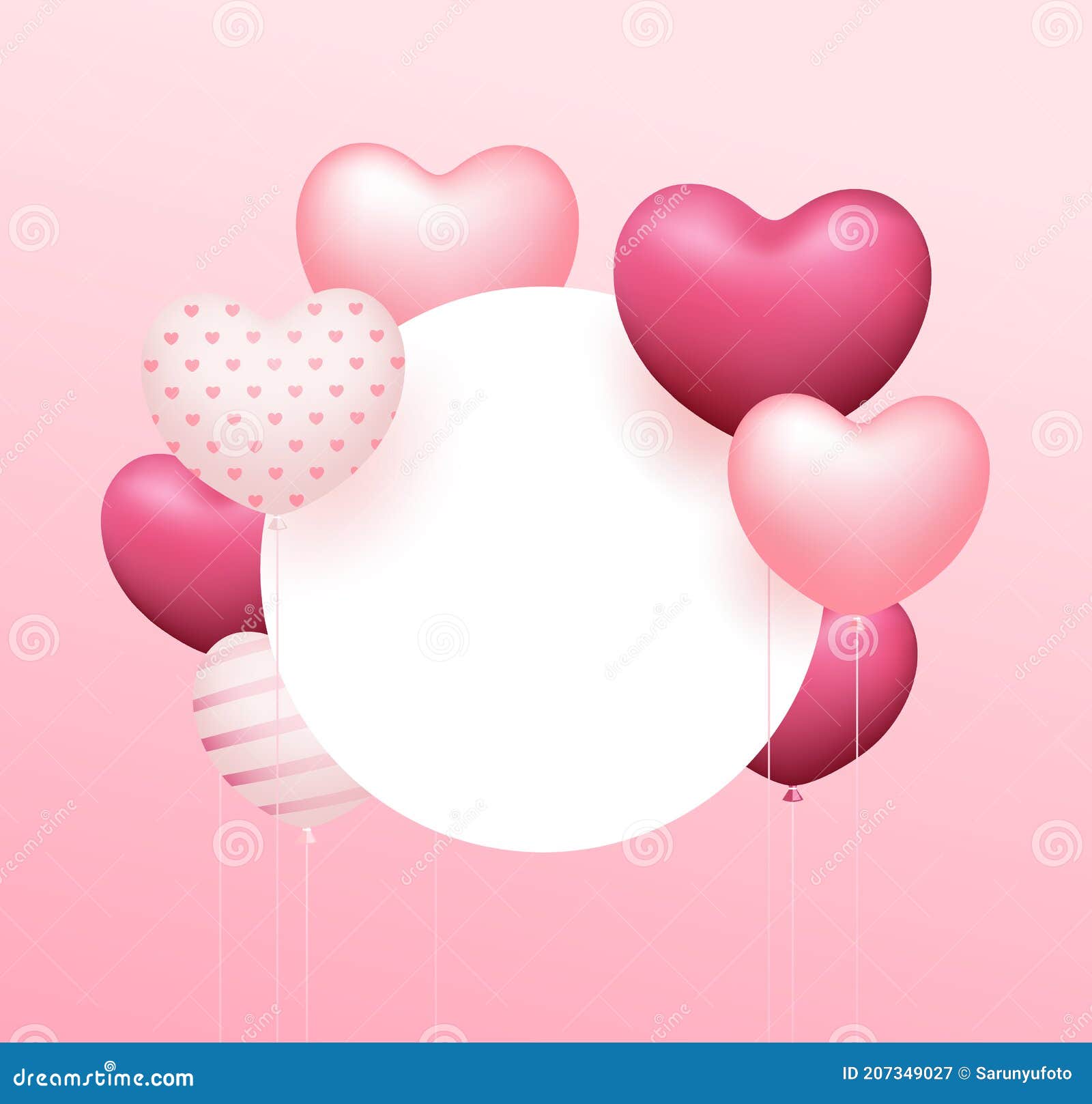 balloon heart pink colorful, circle space  on pink background