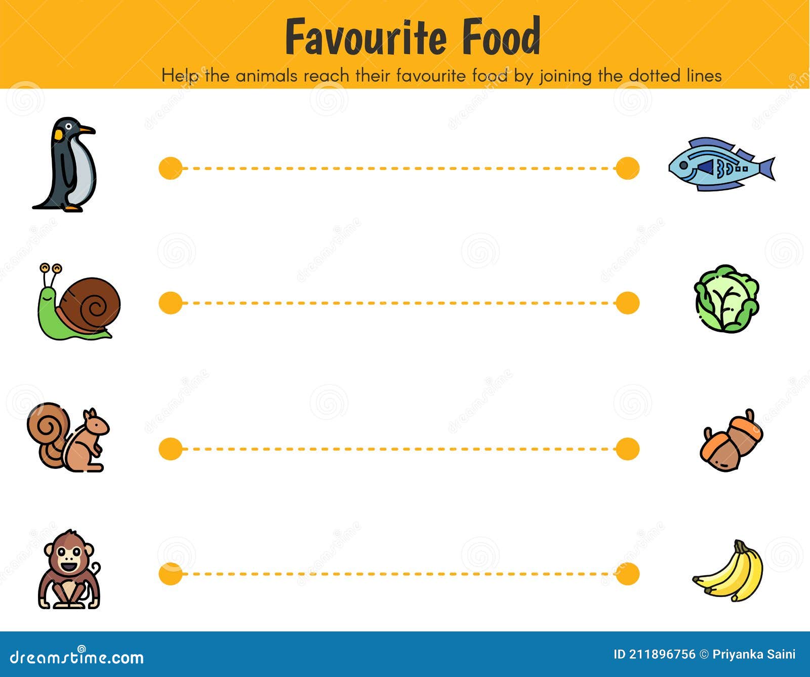 Animals and Their Food Chart. Worksheet of Line Tracing for Kindergarten,  Preschool. Stock Vector - Illustration of kindergarten, challenge: 211896756