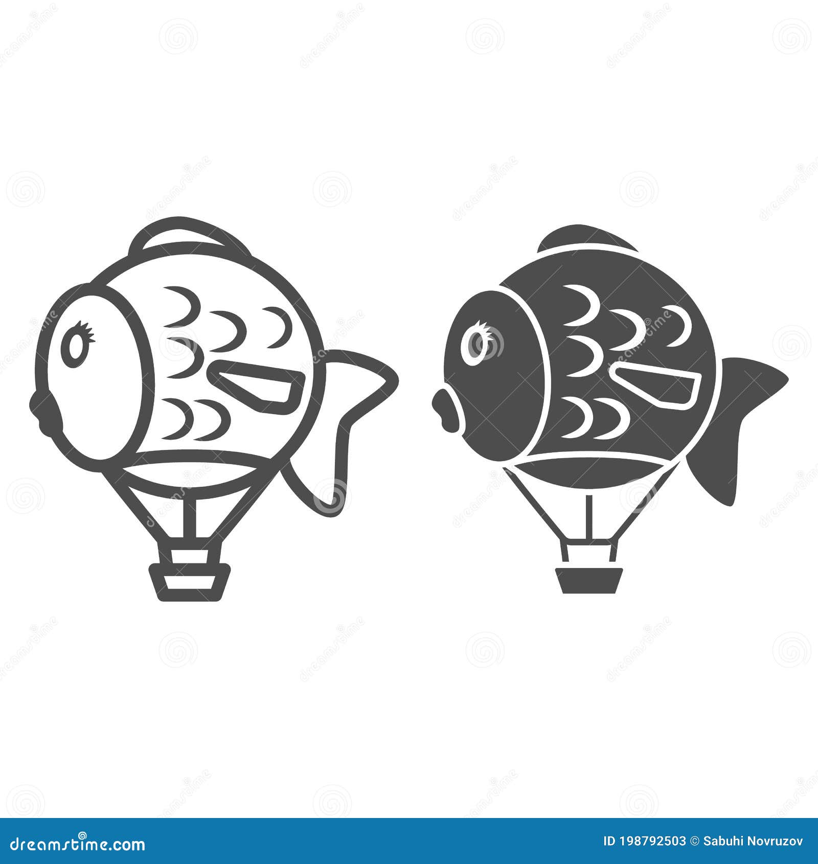 Balloon in Shape of Fish Line and Solid Icon, Balloons Festival Concept,  Air Transport for Kids Sign on White Background Stock Vector - Illustration  of logo, fishing: 198792503