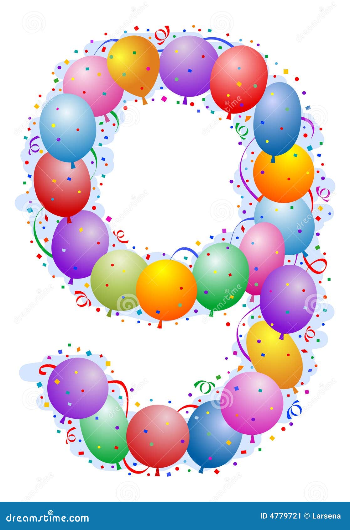 Balloons and Confetti Number 9 Stock Vector Illustration of