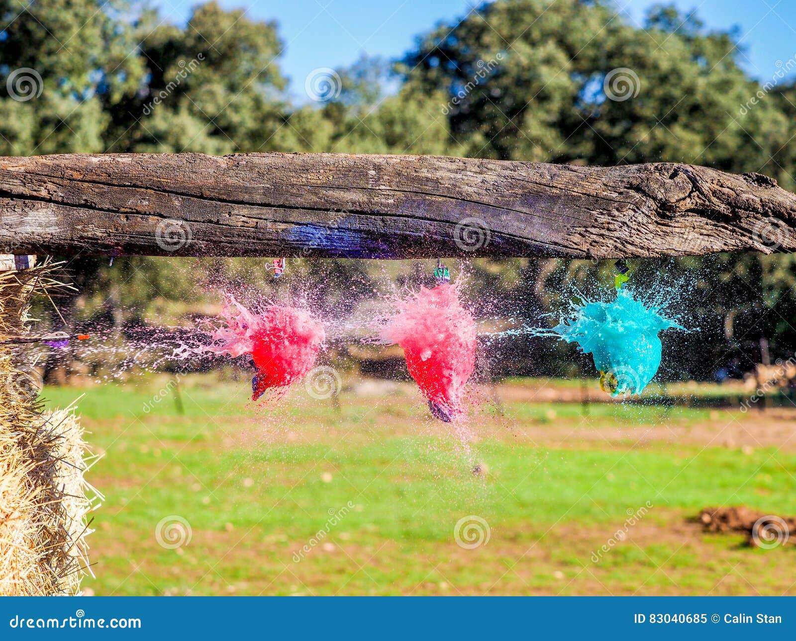 Balloons Exploding when Hit by an Arrow. Closeup Hispeed Shot Stock