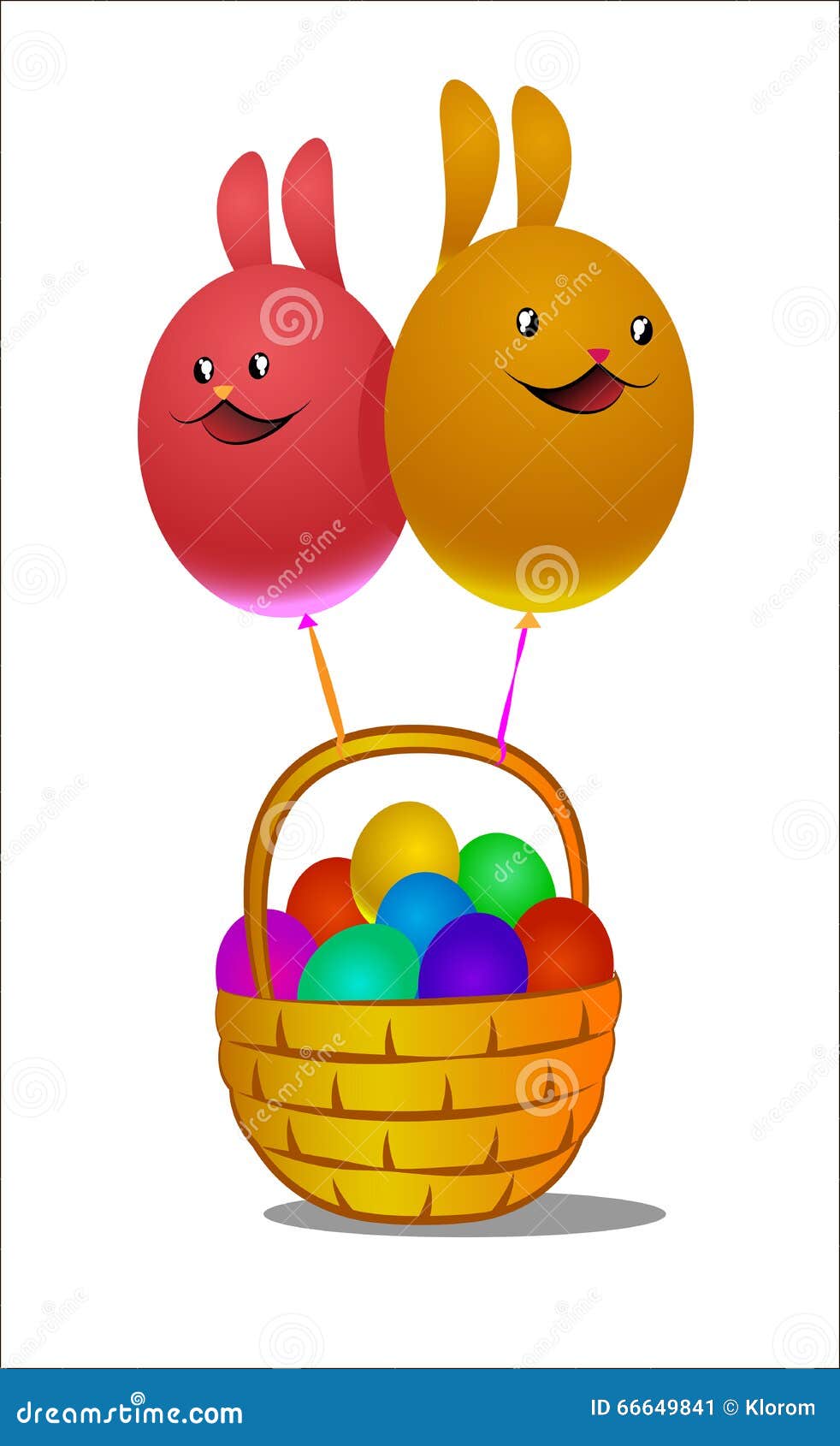 Balloons in the Form of the Easter Bunny and Basket with Eggs Stock