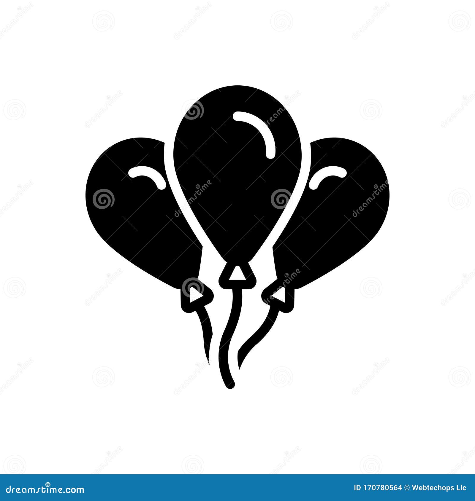 black solid icon for balloons, party and ballon