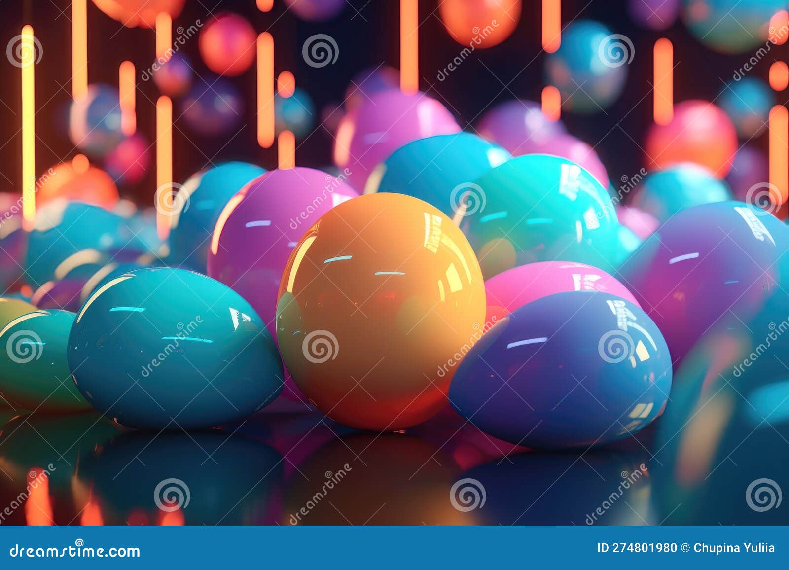 Balloons with Neon Lights on Colors Background. AI Generated Stock