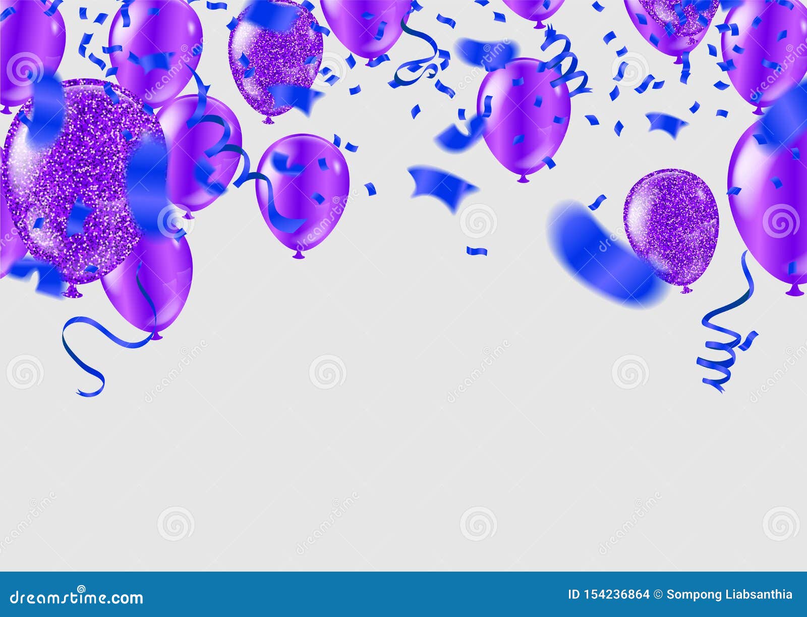 Balloons, Vector Illustration. Confetti and Ribbons, Celebration