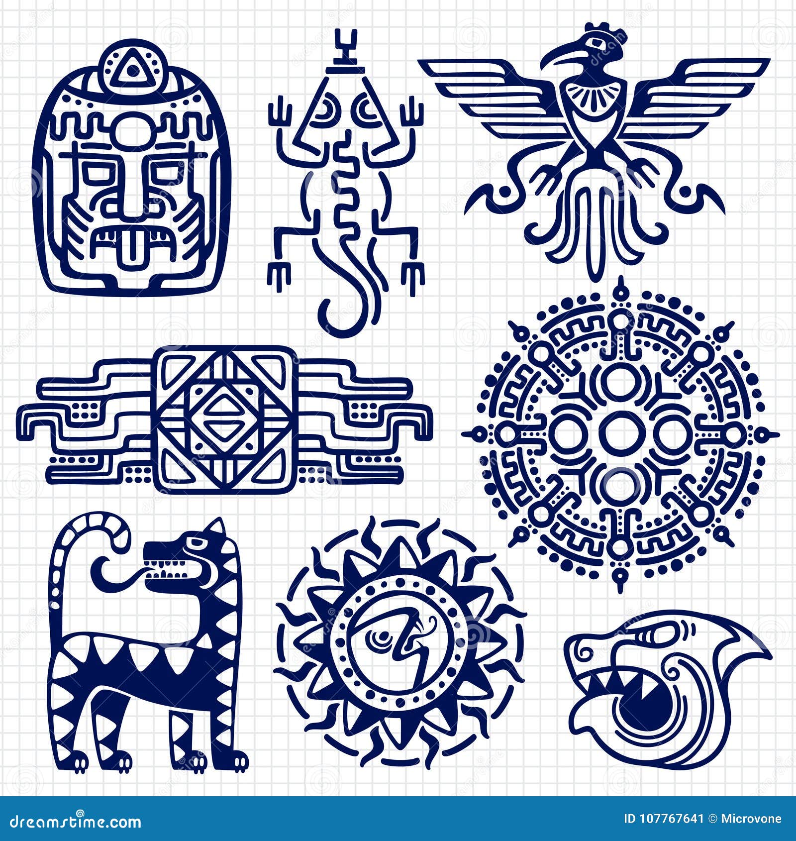 ballpoint pen american aztec, mayan culture native totems on notebook background