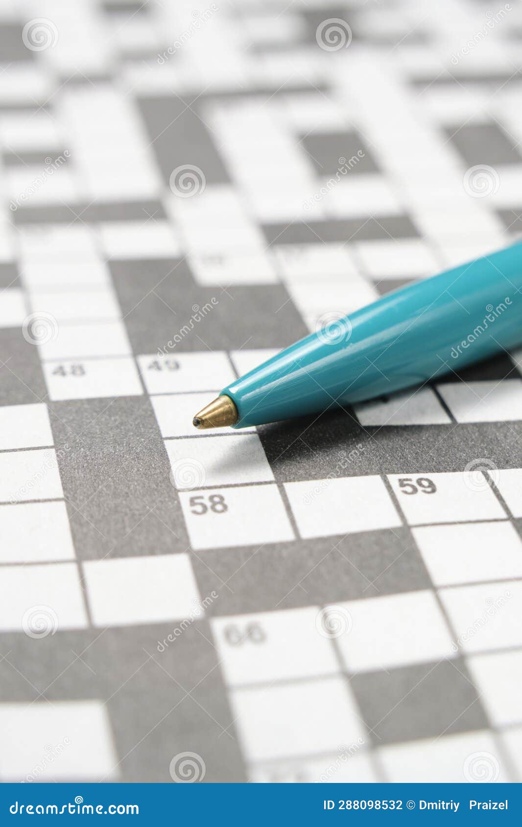 Ballpoint Pen is Lying Crossword Puzzle Sheet. Stock Photo Image of leisure, solution 288098532