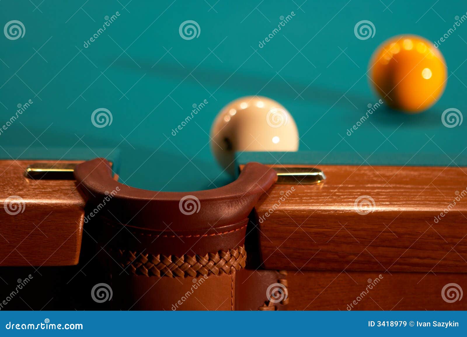 Balls on a billiard table. stock image. Image of goal 3418979