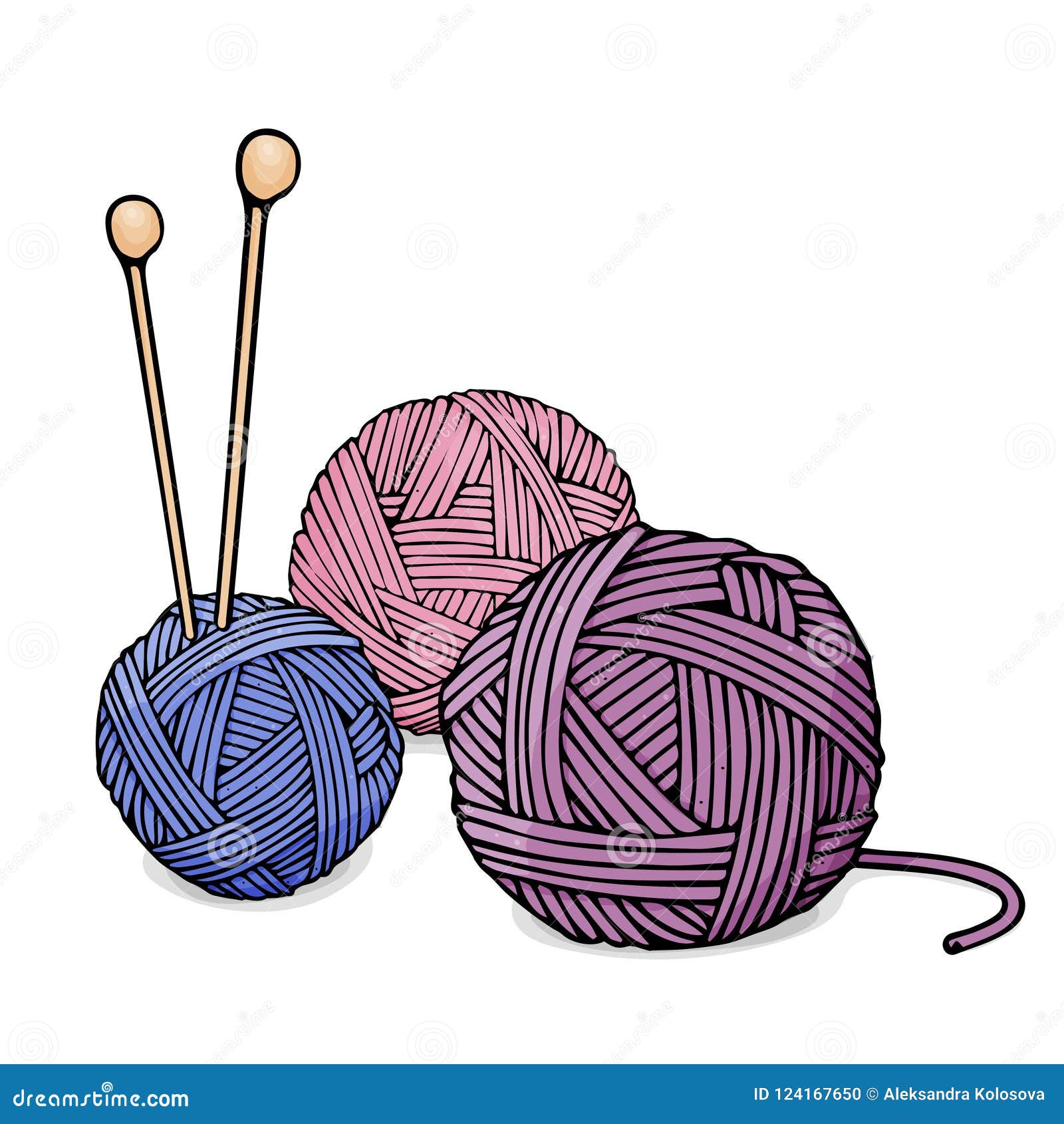 Tangles of Different Colors of Wool for Knitting and Knitting Needles.  Colorful Vector Illustration in Sketch Style. Stock Vector - Illustration  of knit, cartoon: 124167650