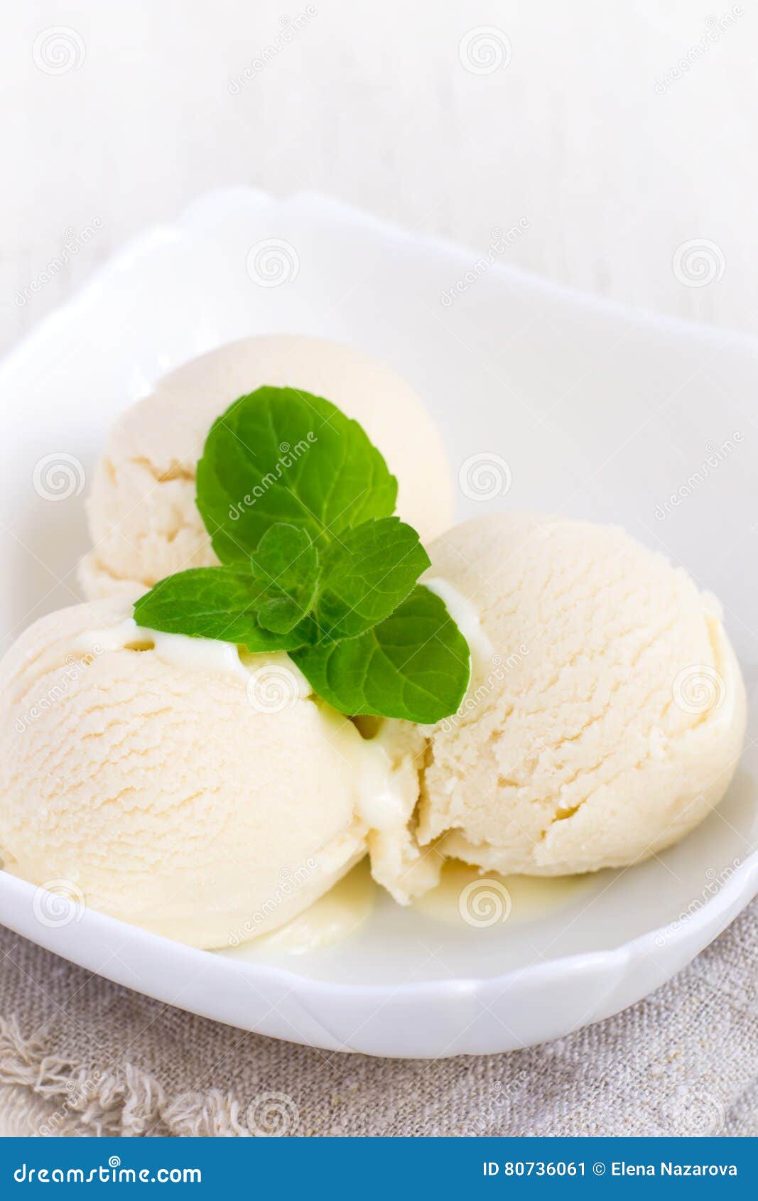 Balls of Ice Cream Decorated Mint Leaf Stock Image Image of homemade
