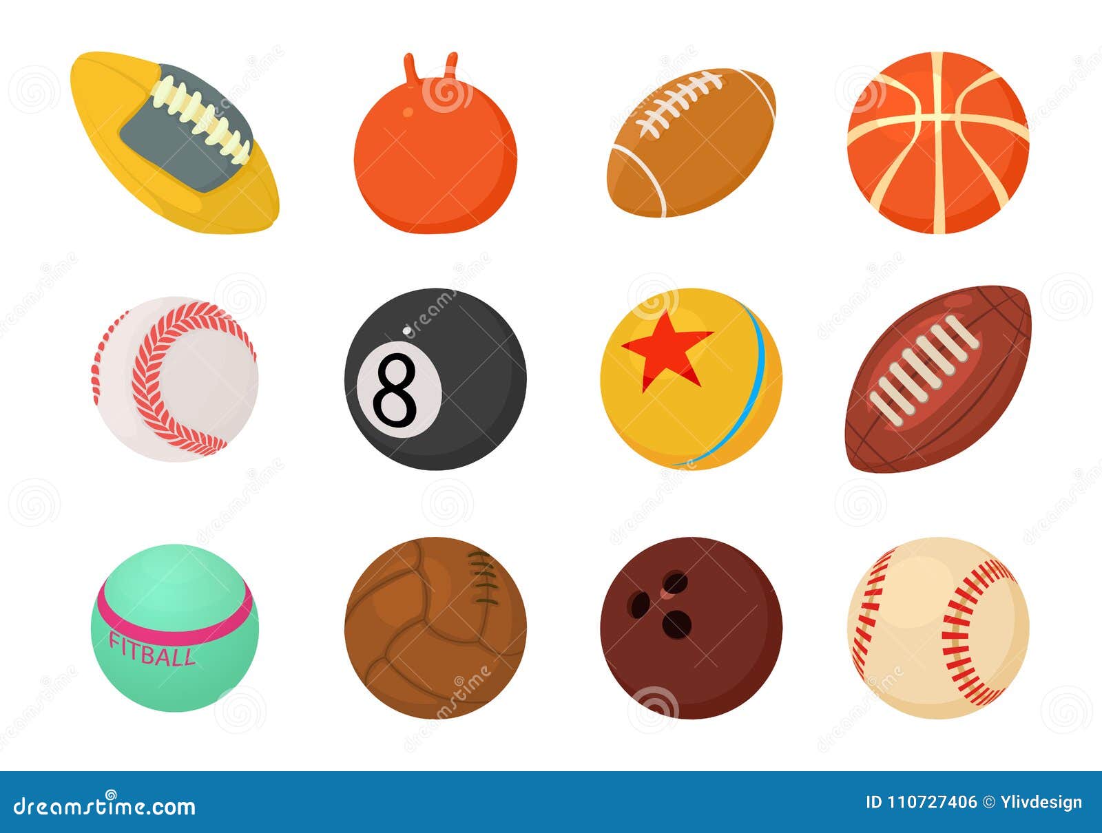 Balls Icon Set, Cartoon Style Stock Vector Illustration of colorful