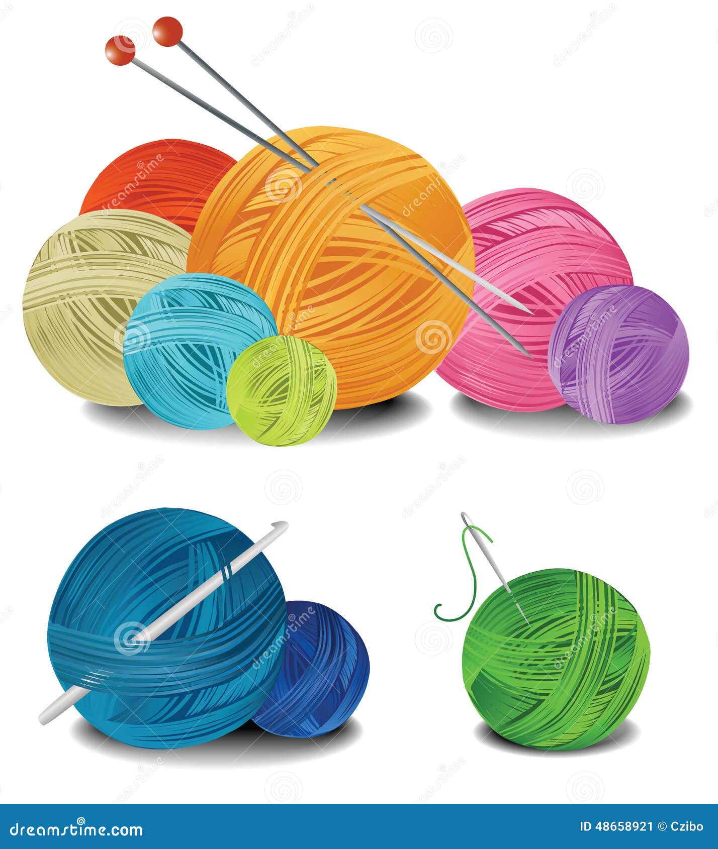 Balls of wool stock vector. Illustration of needles, knit - 48658921