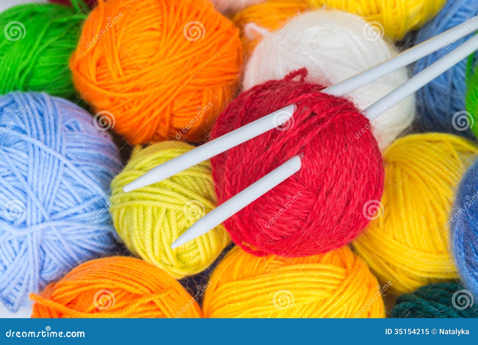 Balls Of Wool Yarn And Knitting Needles Stock Photo 35154215