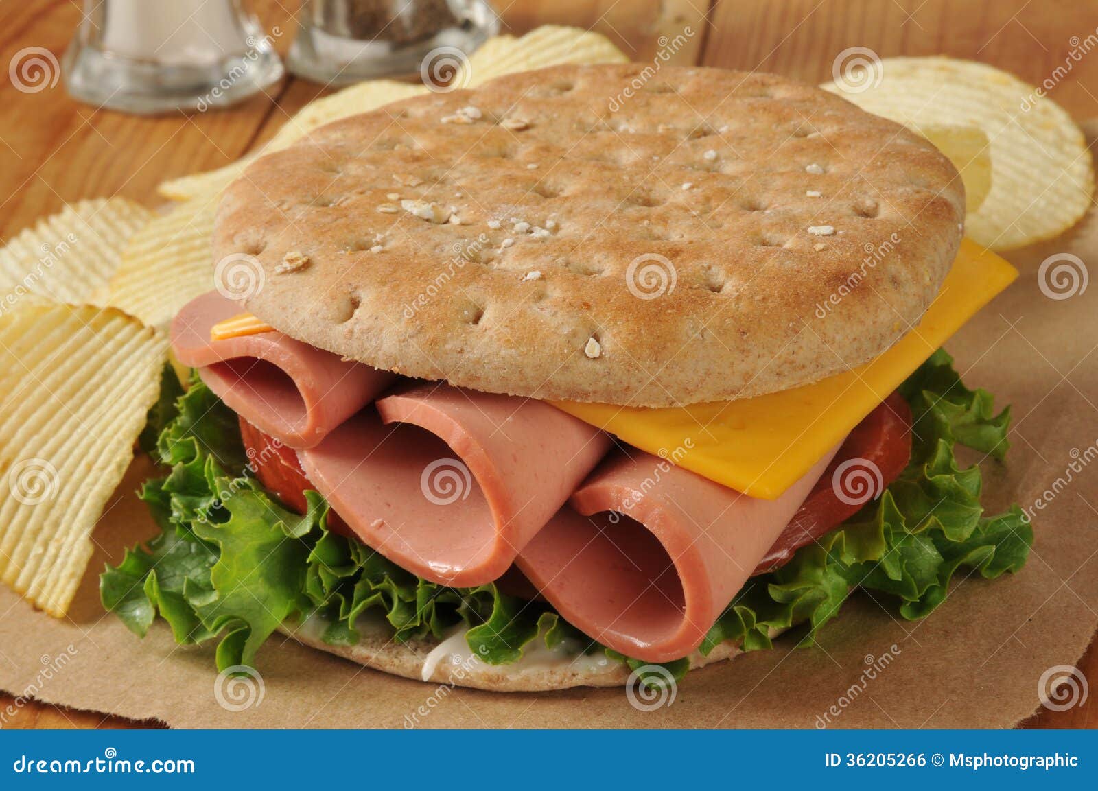 Baloney Sandwich on Thin Round Sandwich Bread Stock Photo Image of
