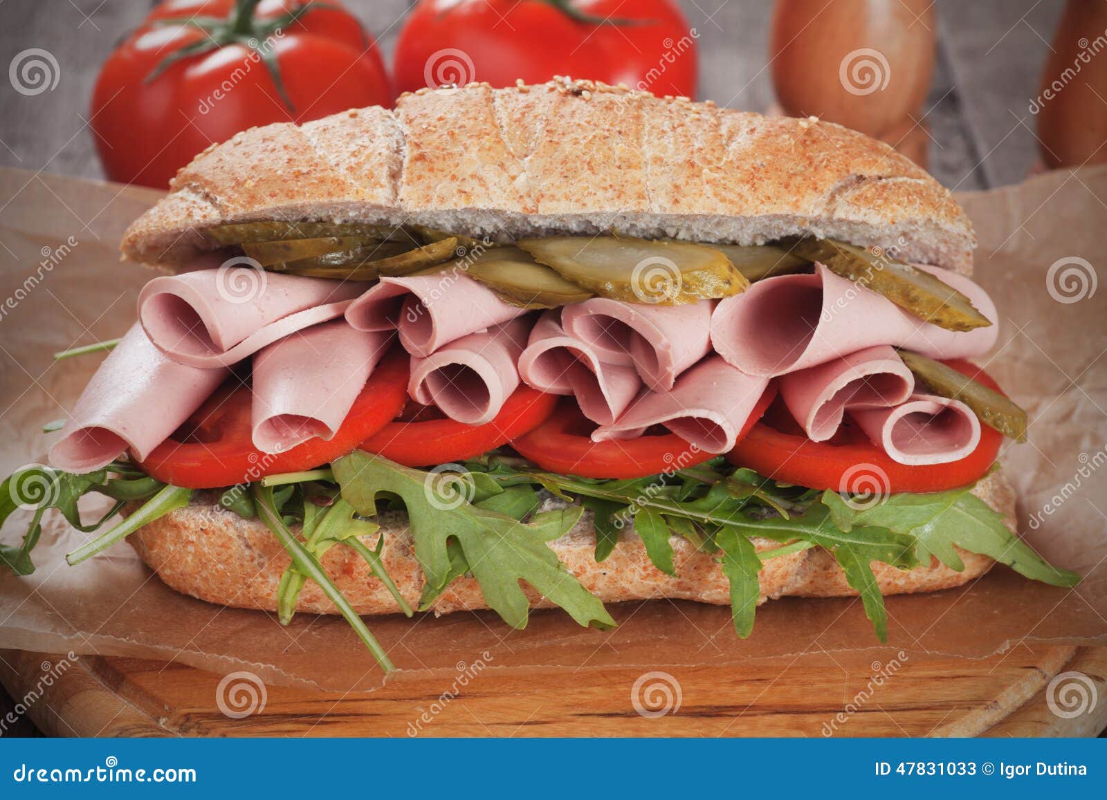 Baloney submarine sandwich stock image. Image of meat 47831033