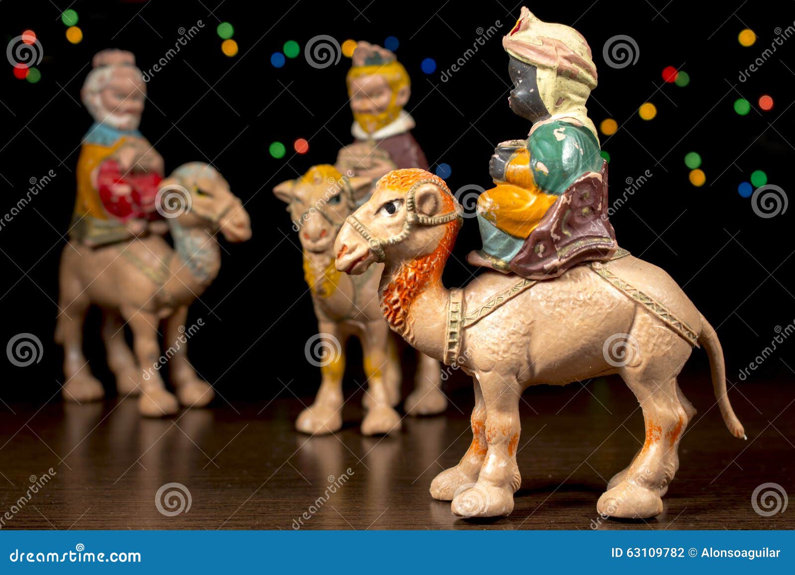 balthazar in front of others magi. nativity scene. christmas traditions.