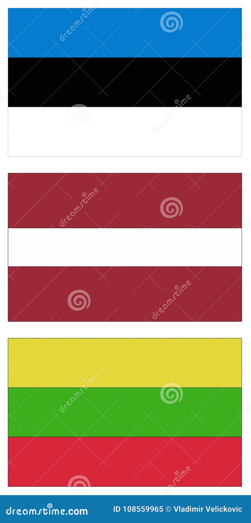 Baltic Countries Flags Countries in Europe Stock Vector