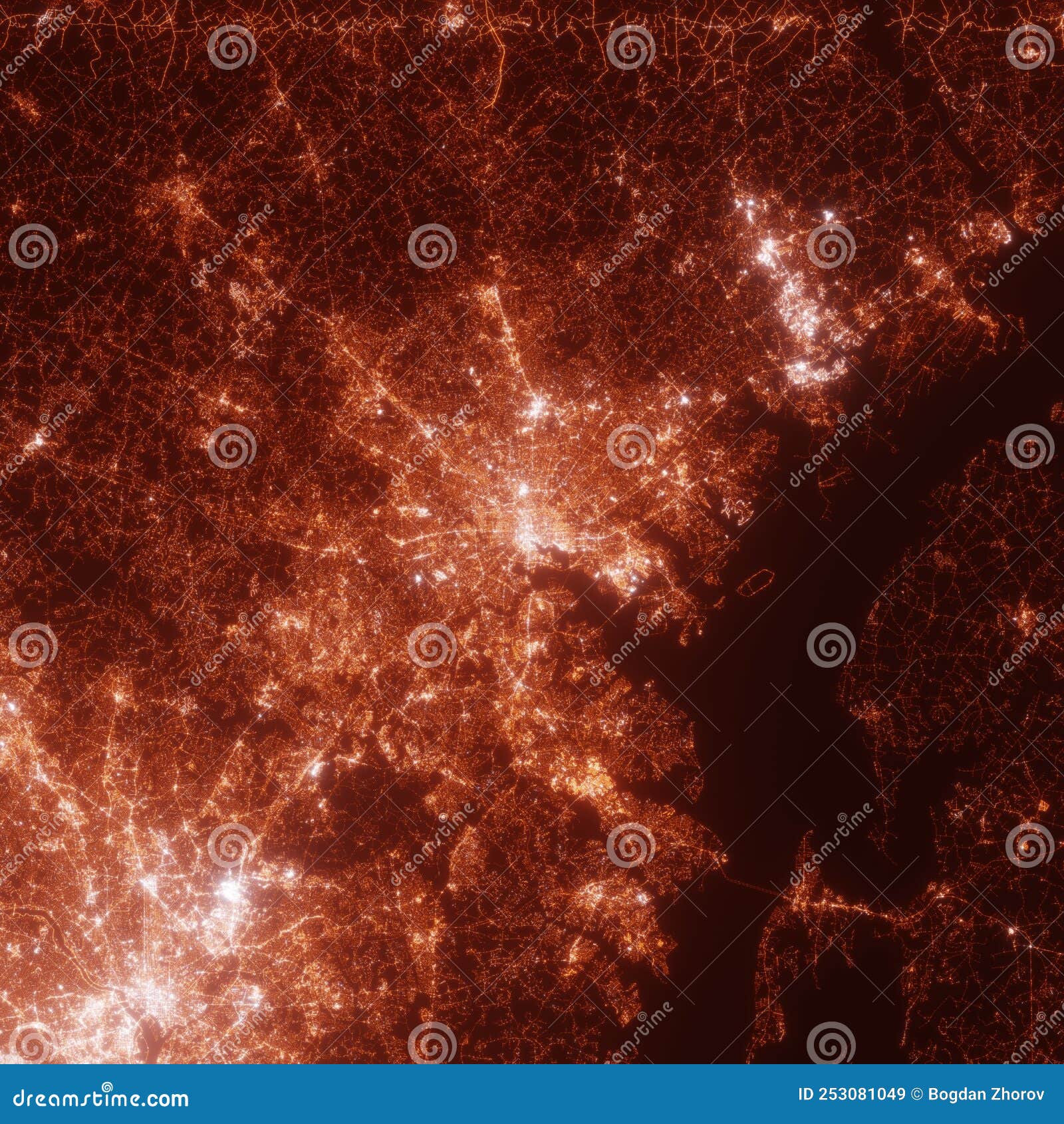 Baltimore City Lights Map, Top View from Space. Aerial View on Night