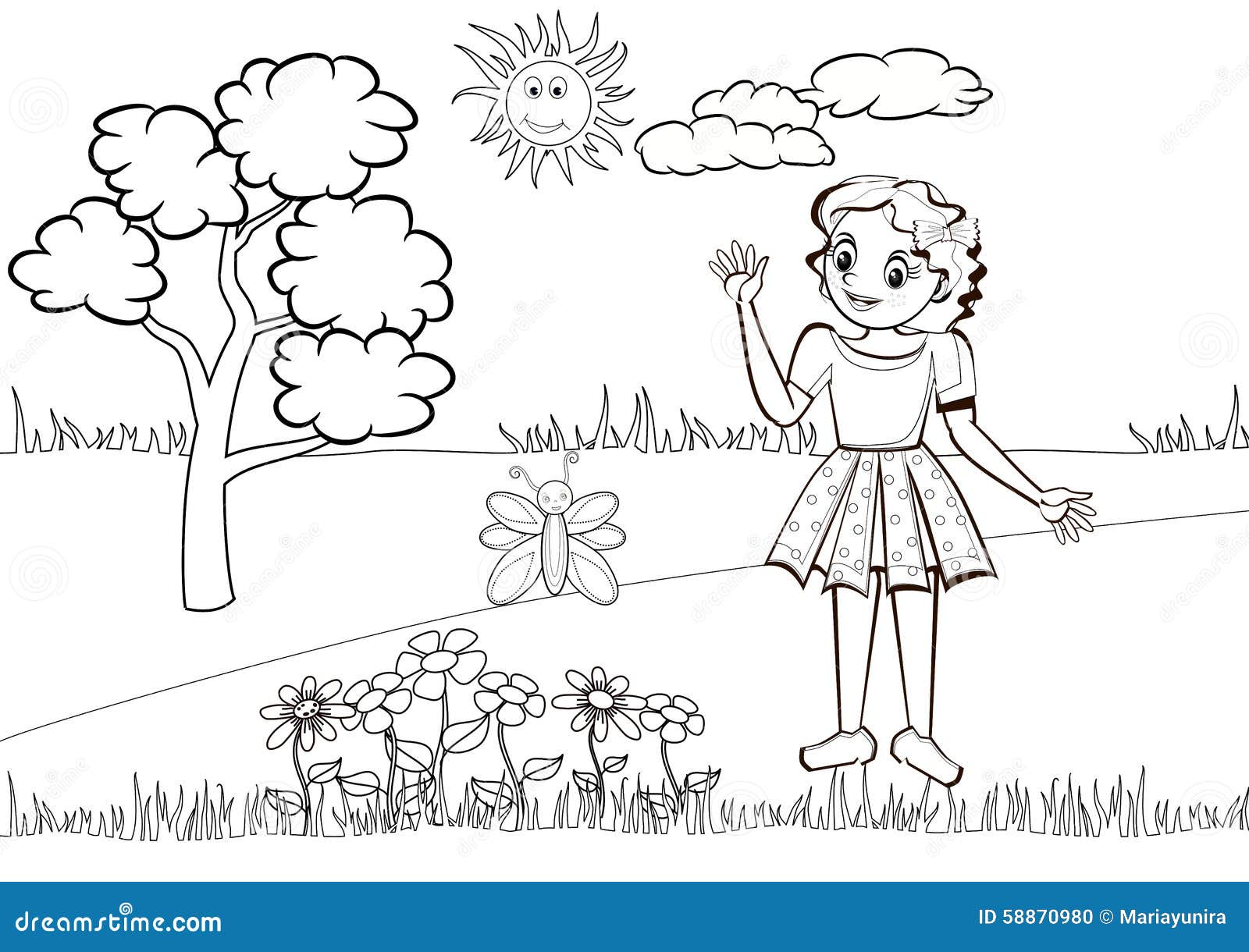 Bambina nel prato libro da colorare