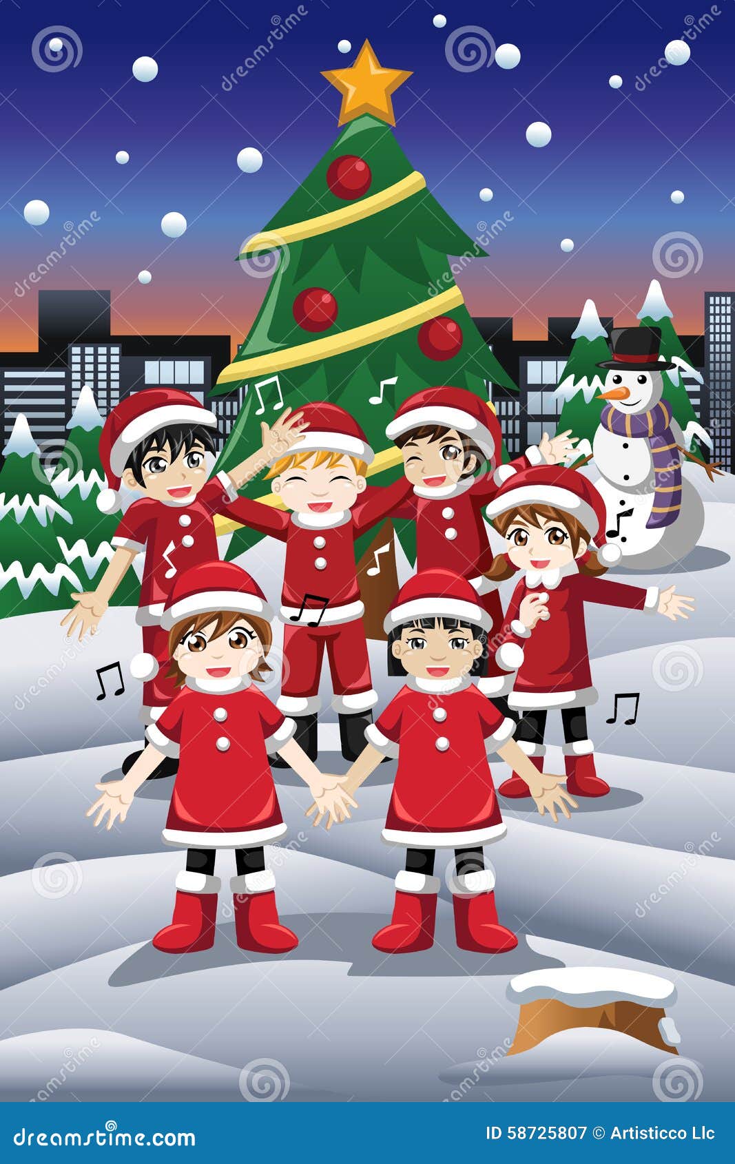 Canzoni Di Natale Bambini.Bambini Che Cantano Le Canzoni Di Natale Illustrazione Vettoriale Illustrazione Di Partito Infanzia 58725807