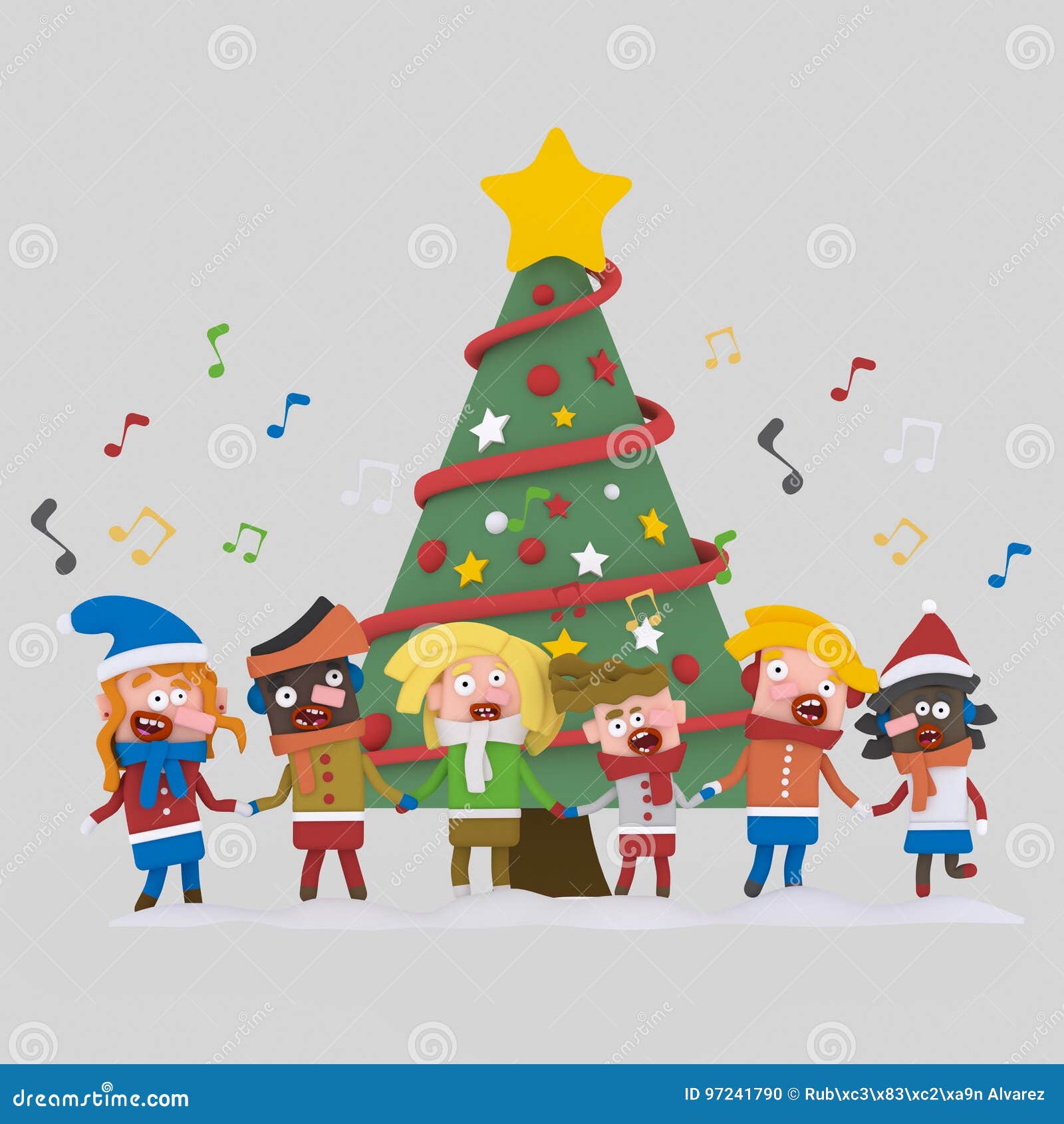 Canzoni Di Natale Bambini.Bambini Che Cantano Le Canzoni Di Natale 3d Illustrazione Di Stock Illustrazione Di Fumetto Carols 97241790